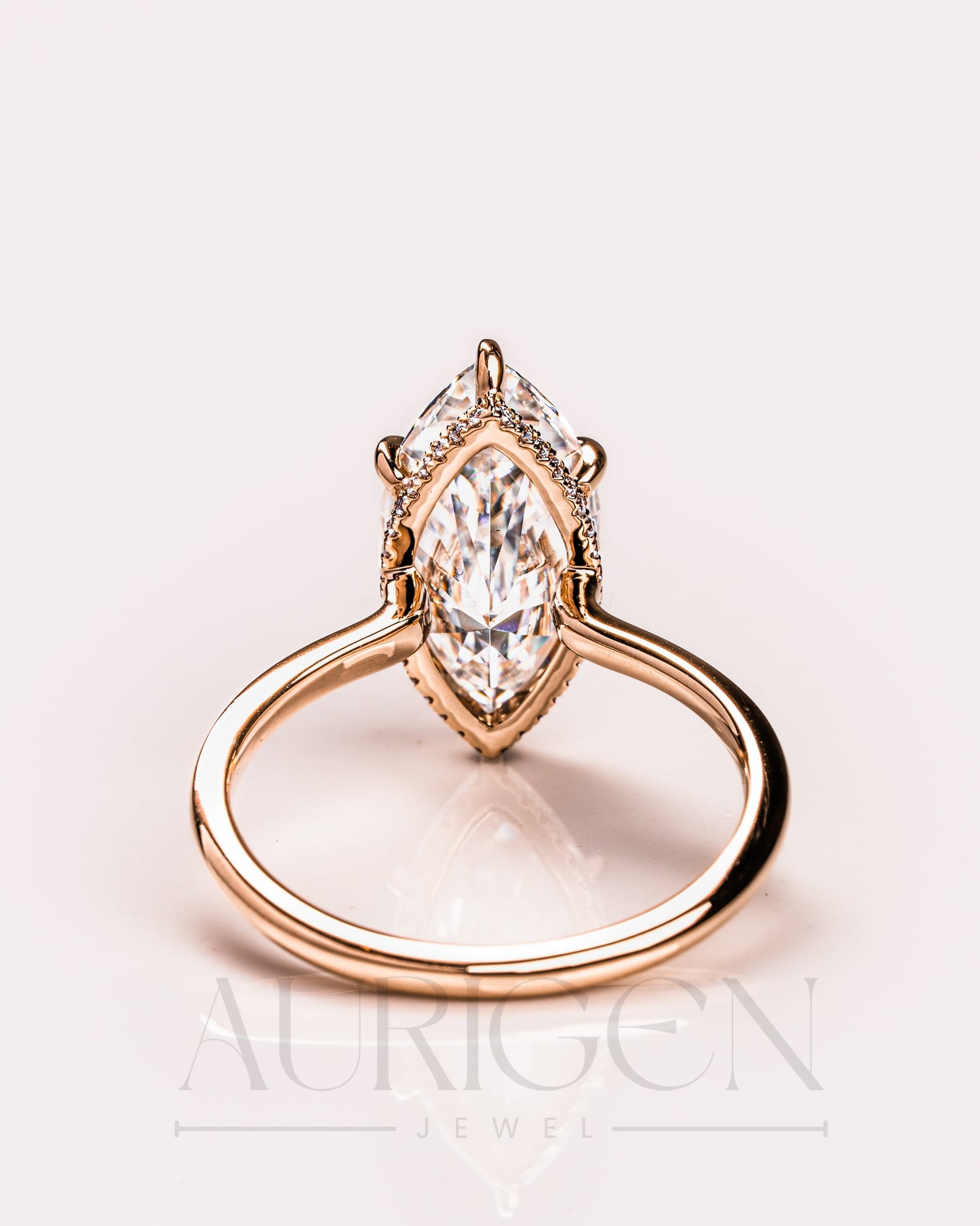6-Prong Set Marquise Diamond Ring Hidden Halo Moissanite and Leb Diamond Ring