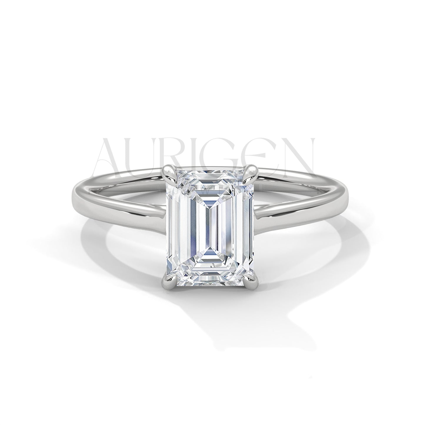 Emerald Cut Solitaire Diamond Engagement Ring in 14K Solid Gold