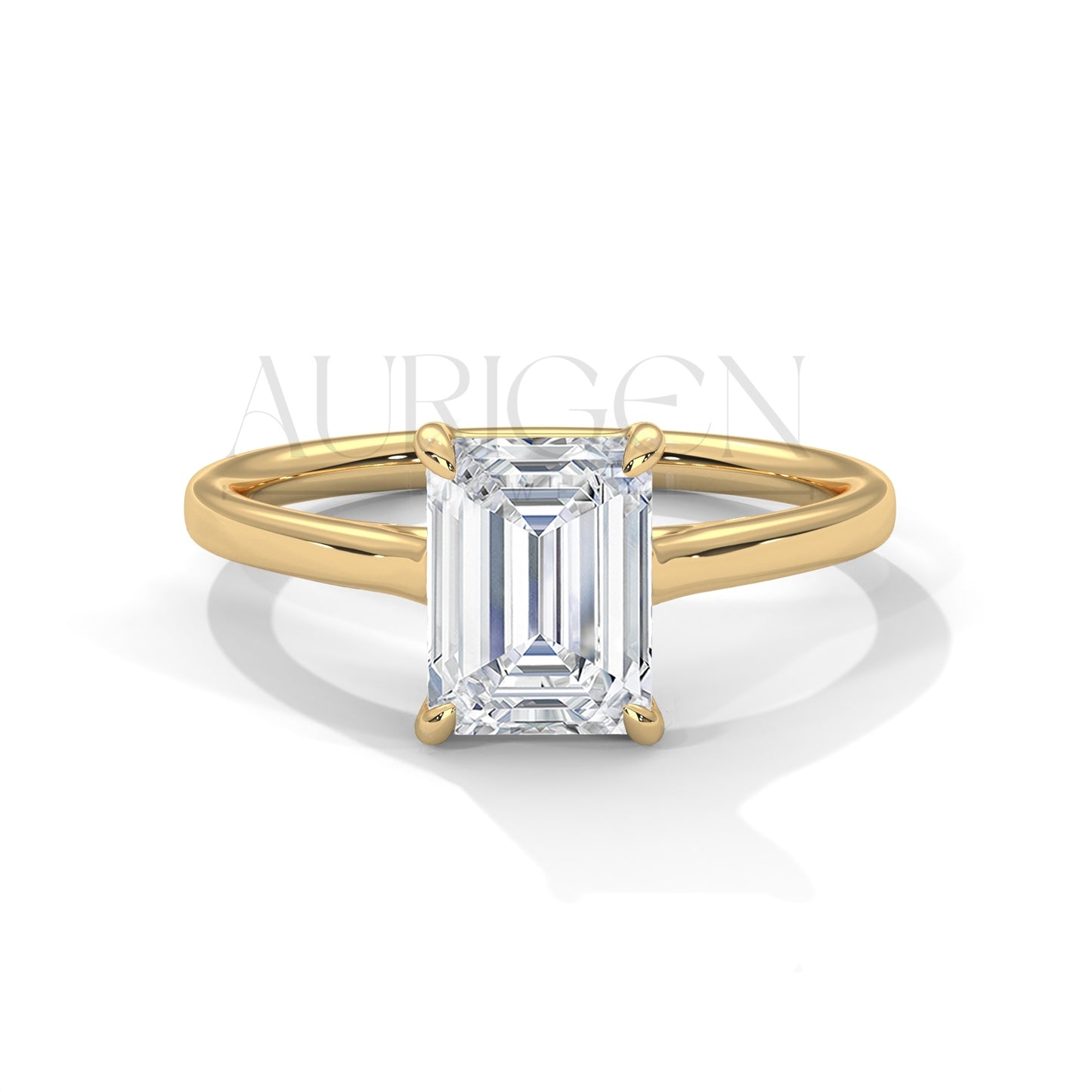 Emerald Cut Solitaire Diamond Engagement Ring in 14K Solid Gold