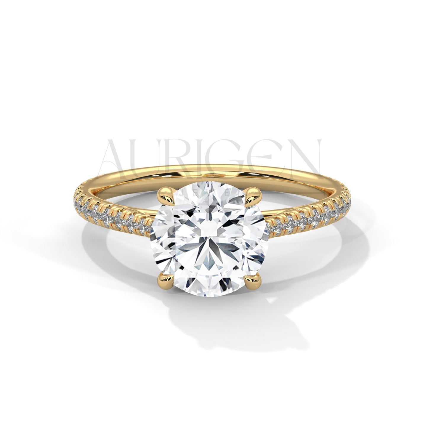 2.00 CT Round Cut Solitaire Diamond Engagement Ring with Pave Band 14K Solid Gold