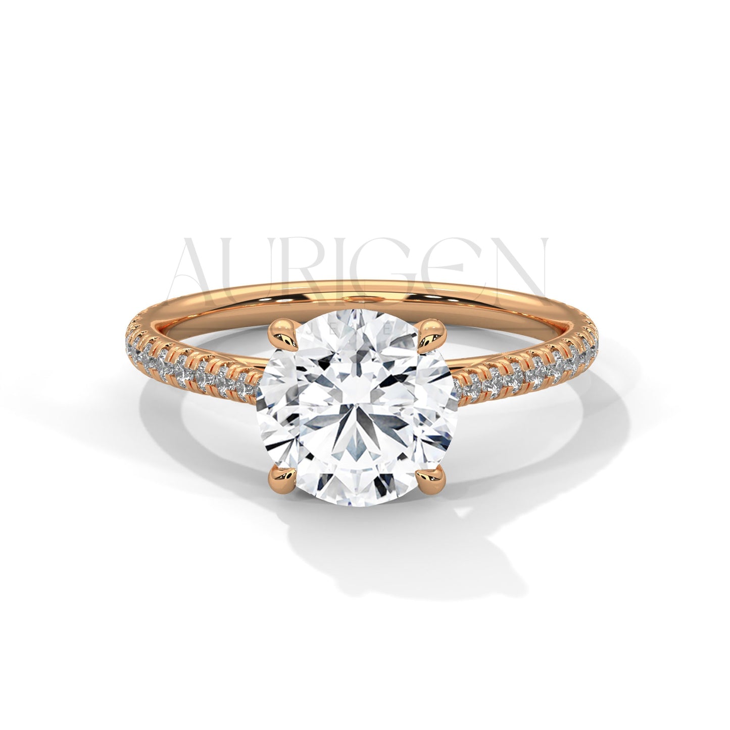 2.00 CT Round Cut Solitaire Diamond Engagement Ring with Pave Band 14K Solid Gold