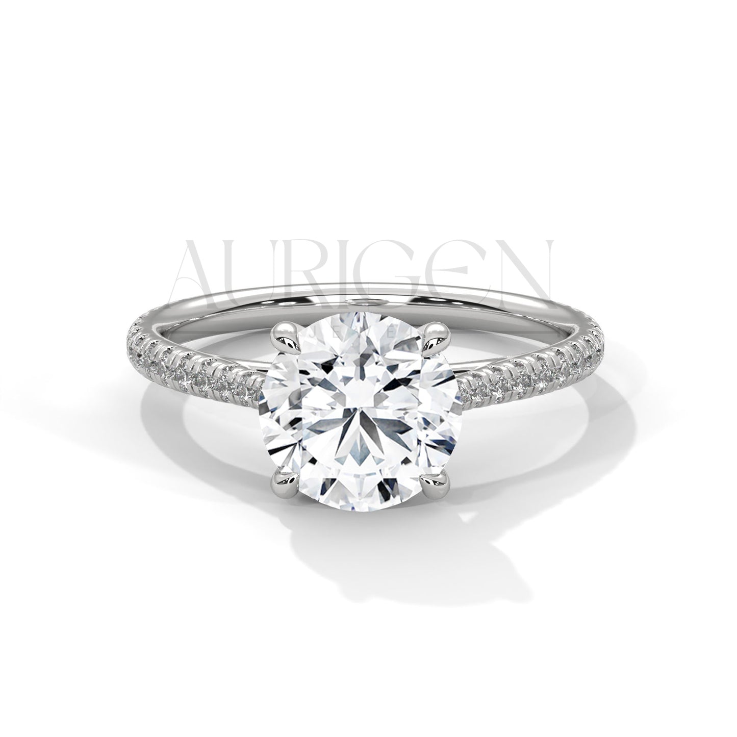 2.00 CT Round Cut Solitaire Diamond Engagement Ring with Pave Band 14K Solid Gold