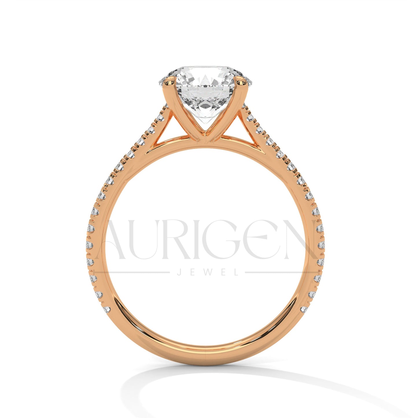 2.00 CT Round Cut Solitaire Diamond Engagement Ring with Pave Band 14K Solid Gold