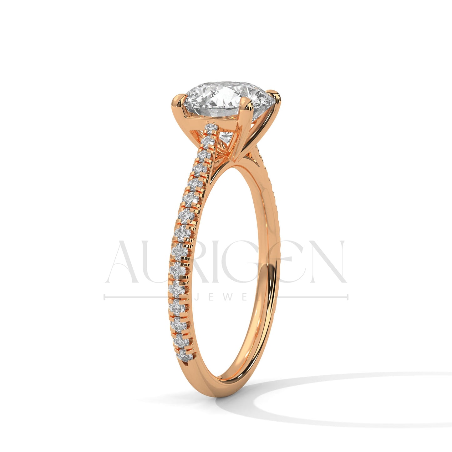 2.00 CT Round Cut Solitaire Diamond Engagement Ring with Pave Band 14K Solid Gold