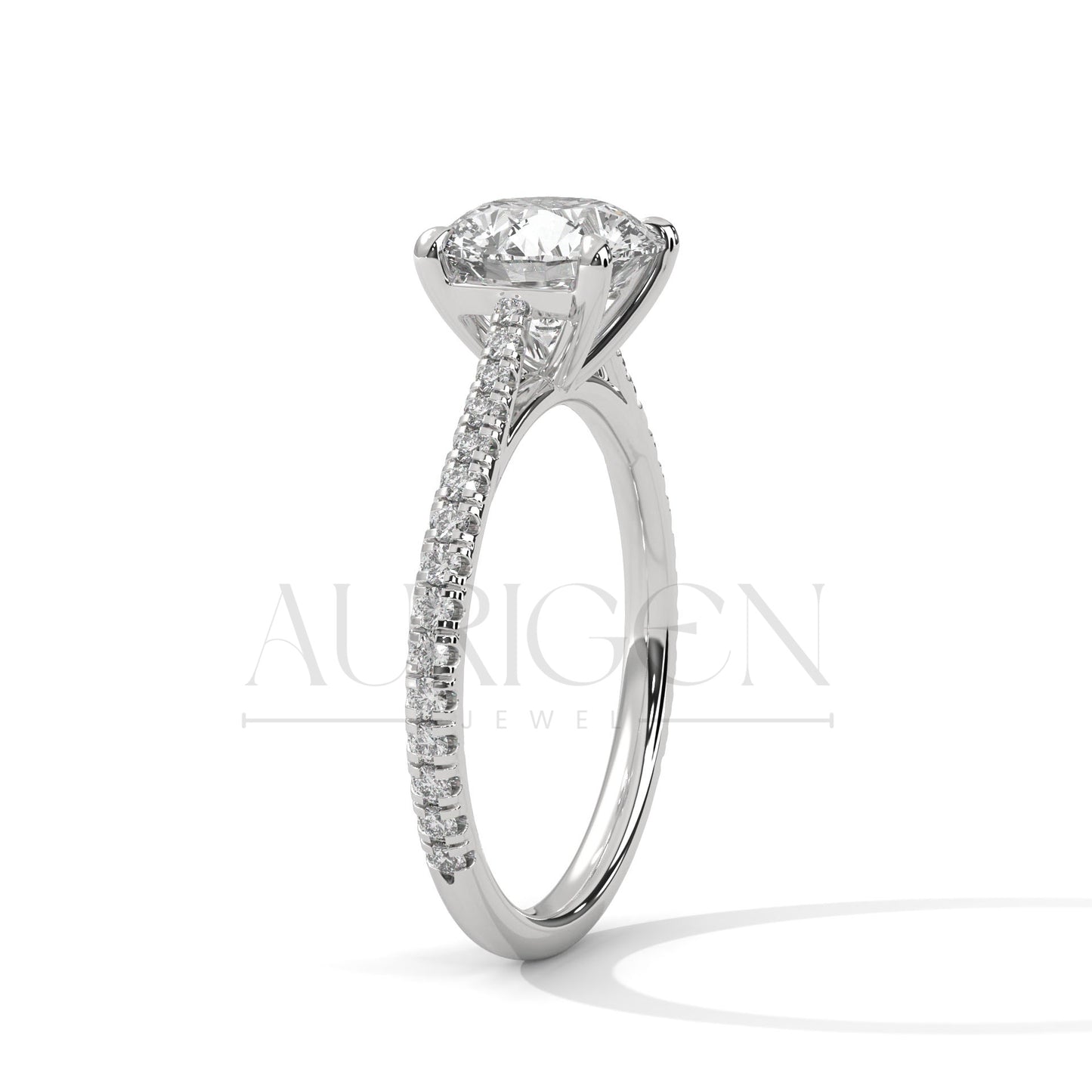 2.00 CT Round Cut Solitaire Diamond Engagement Ring with Pave Band 14K Solid Gold