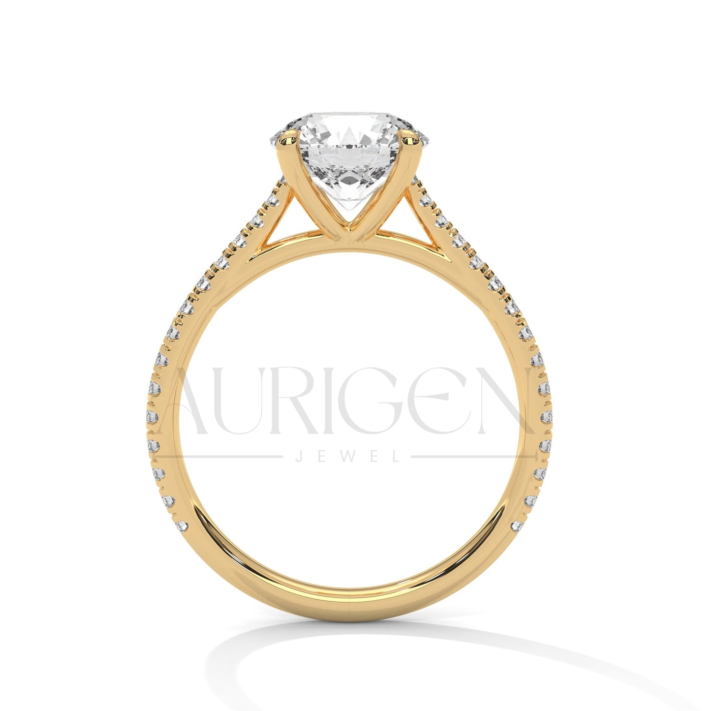 2.00 CT Round Cut Solitaire Diamond Engagement Ring with Pave Band 14K Solid Gold