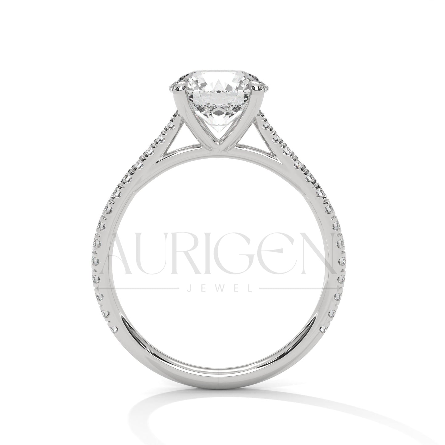 2.00 CT Round Cut Solitaire Diamond Engagement Ring with Pave Band 14K Solid Gold