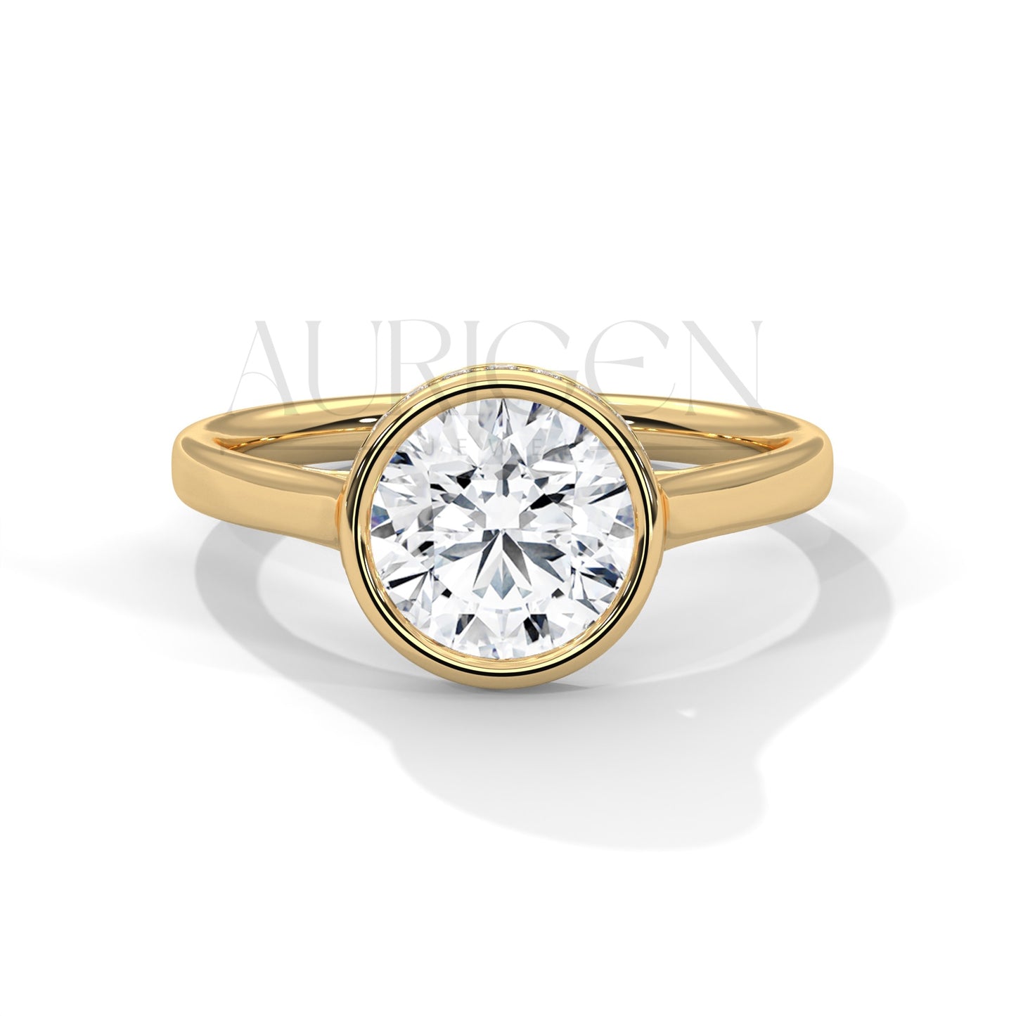 Brilliant Round Cut Moissnite & Lab Diamond Bezel Set 14K Solid Gold Ring