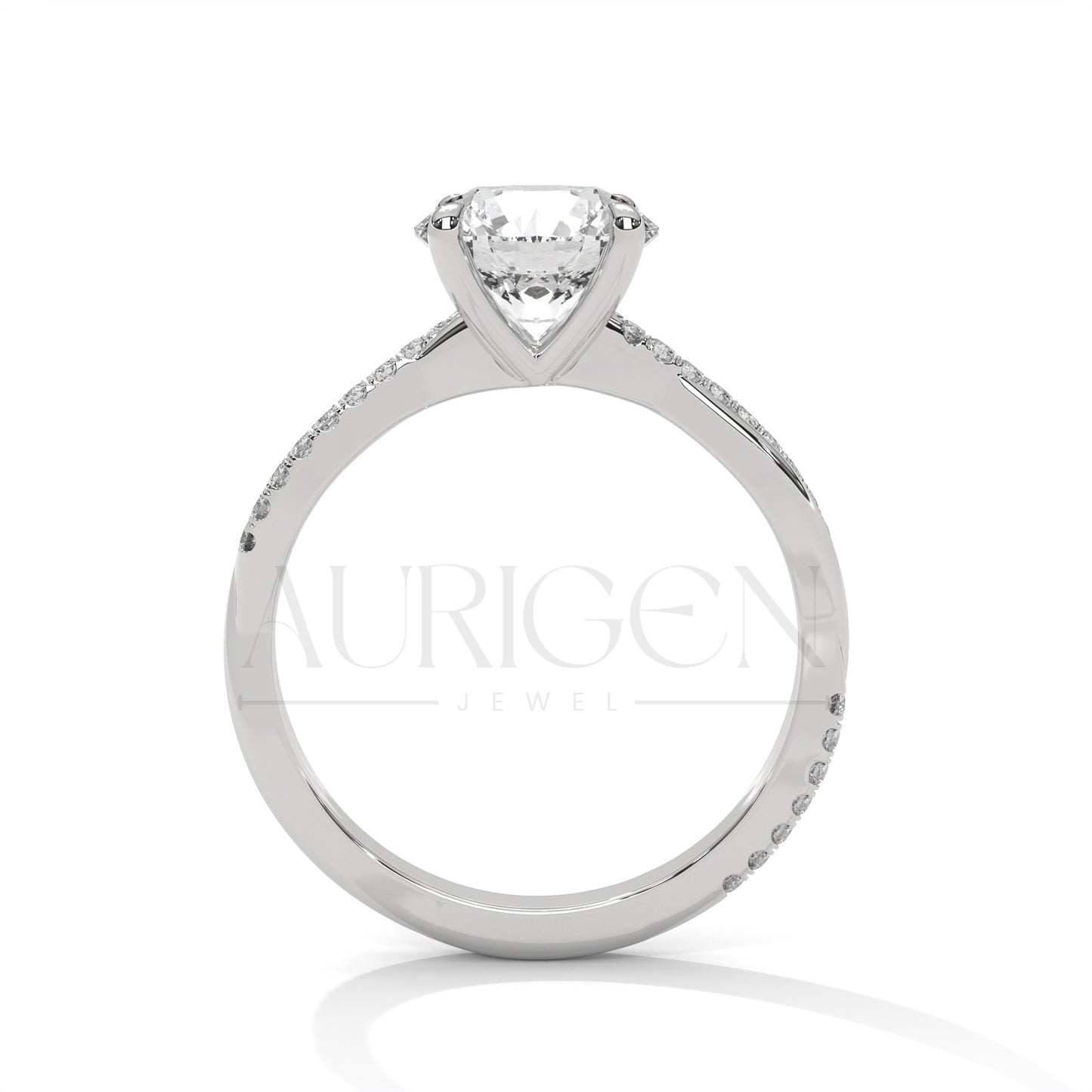 2.00 CT Round Brilliant Solitaire with Diamond-Accented Twisted 14K Solid Gold Ring