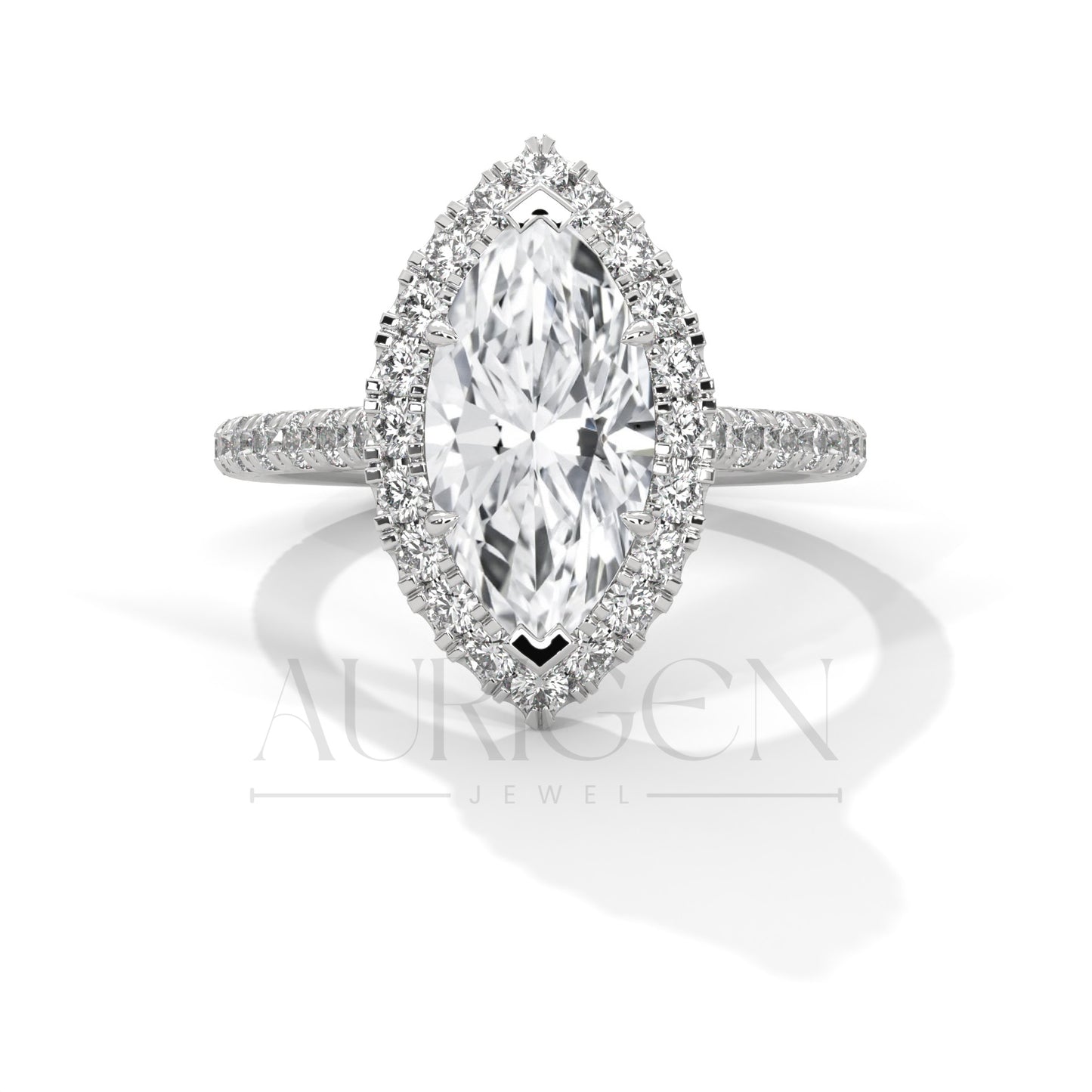 2 Ct Brilliant Marquise Diamond Ring with Halo and Pave Band