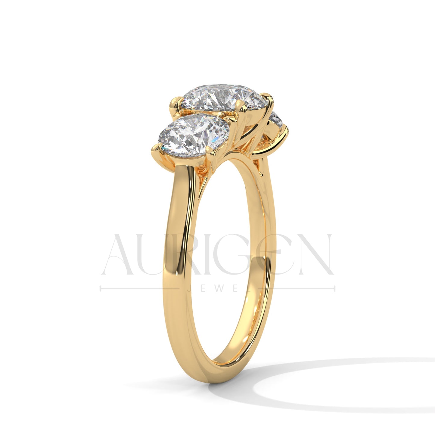 Timeless Trilogy Round Cut Diamond Engagement Ring in 14K Solid Gold