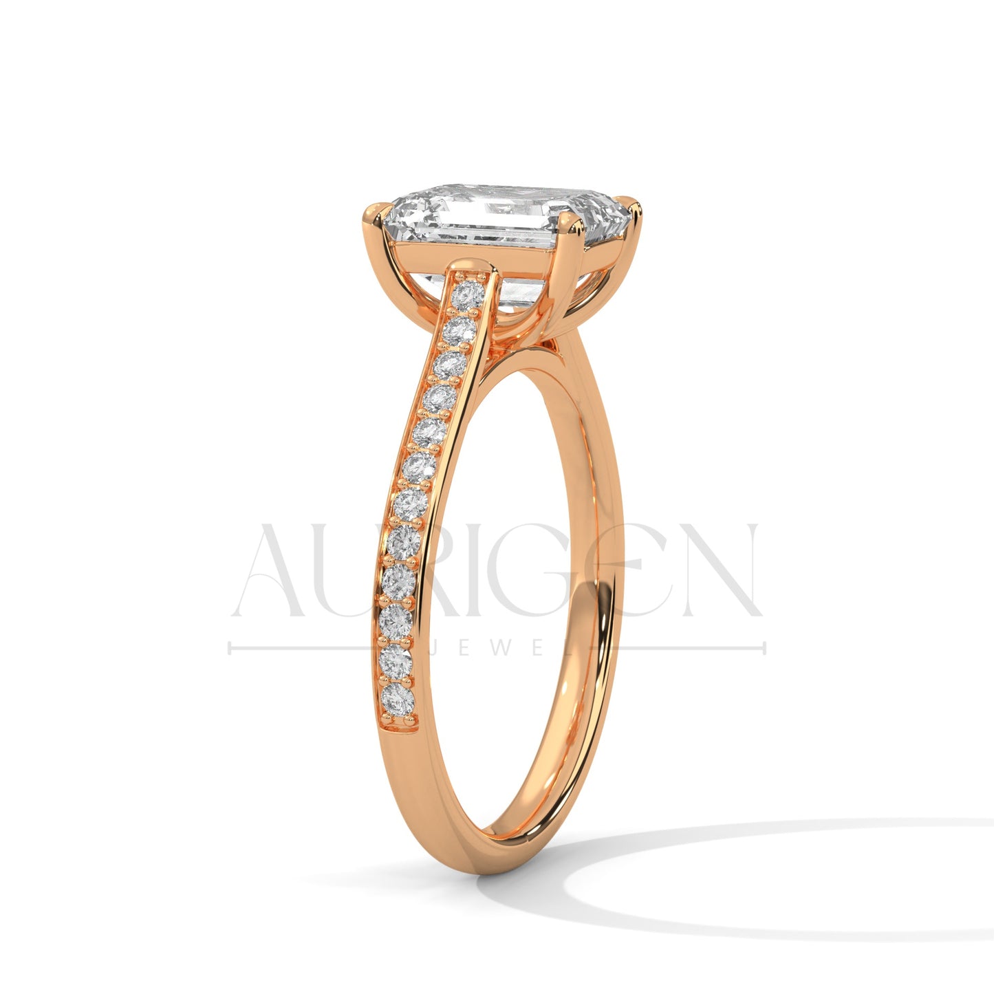 Beautiful 2.00 CT Emerald Cut Moissanite Diamond Pave Set 14K Solid Gold Ring