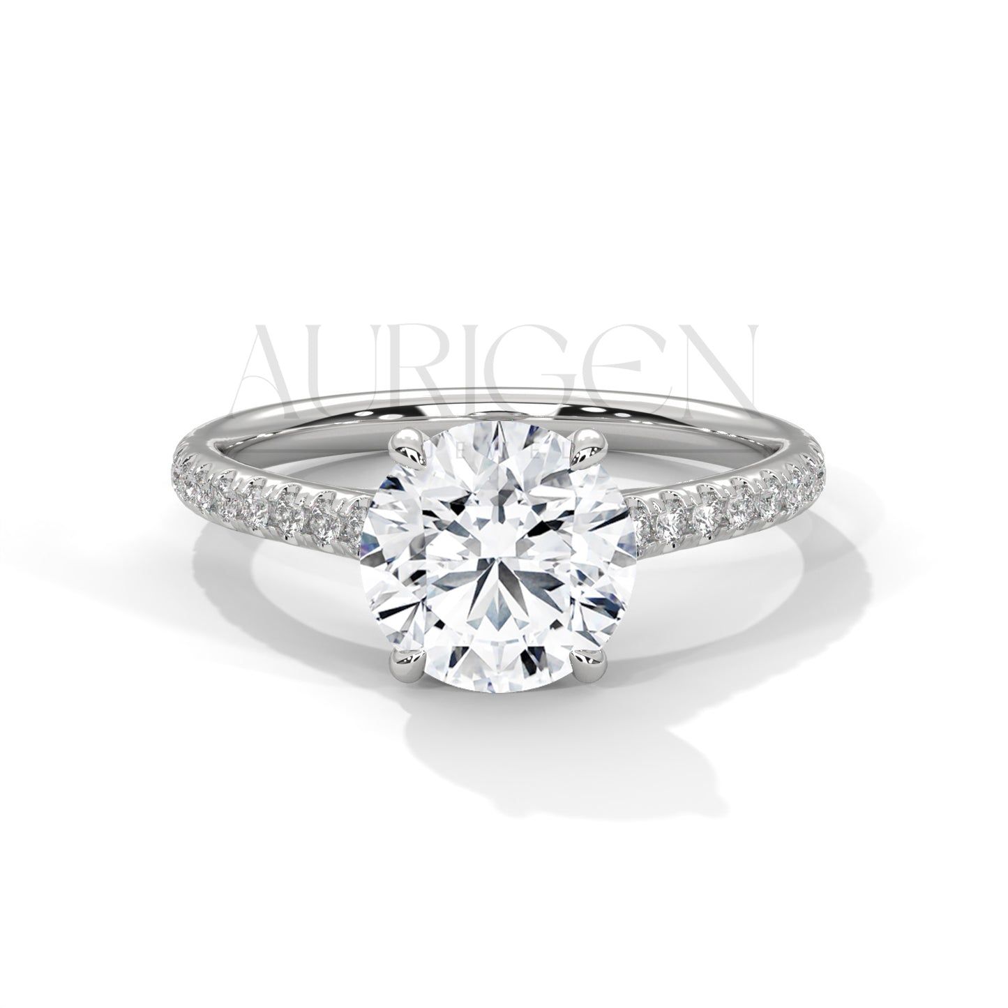 14K Solid Gold Round Cut Diamond Pave Setting Engagement Ring