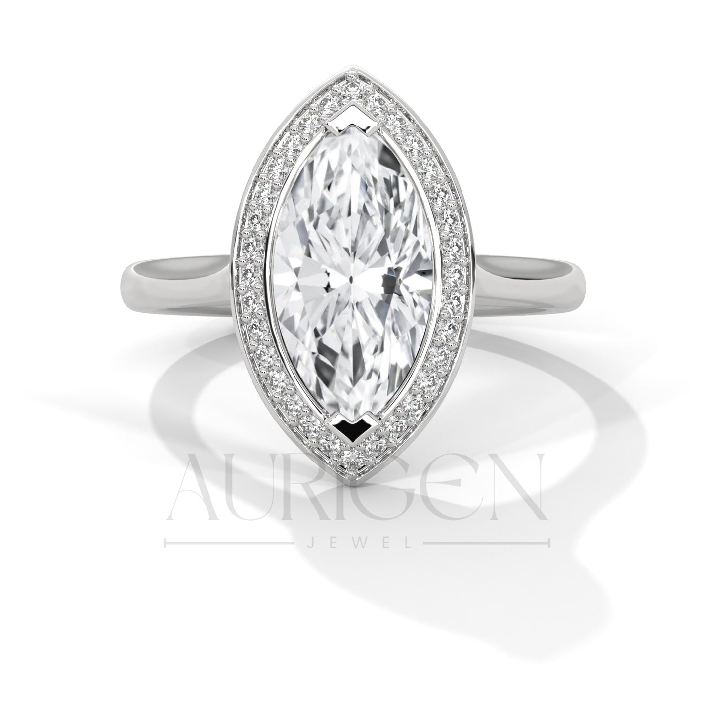 2 CT Marquise Engagement Ring with Bezel Halo 14K Solid Gold