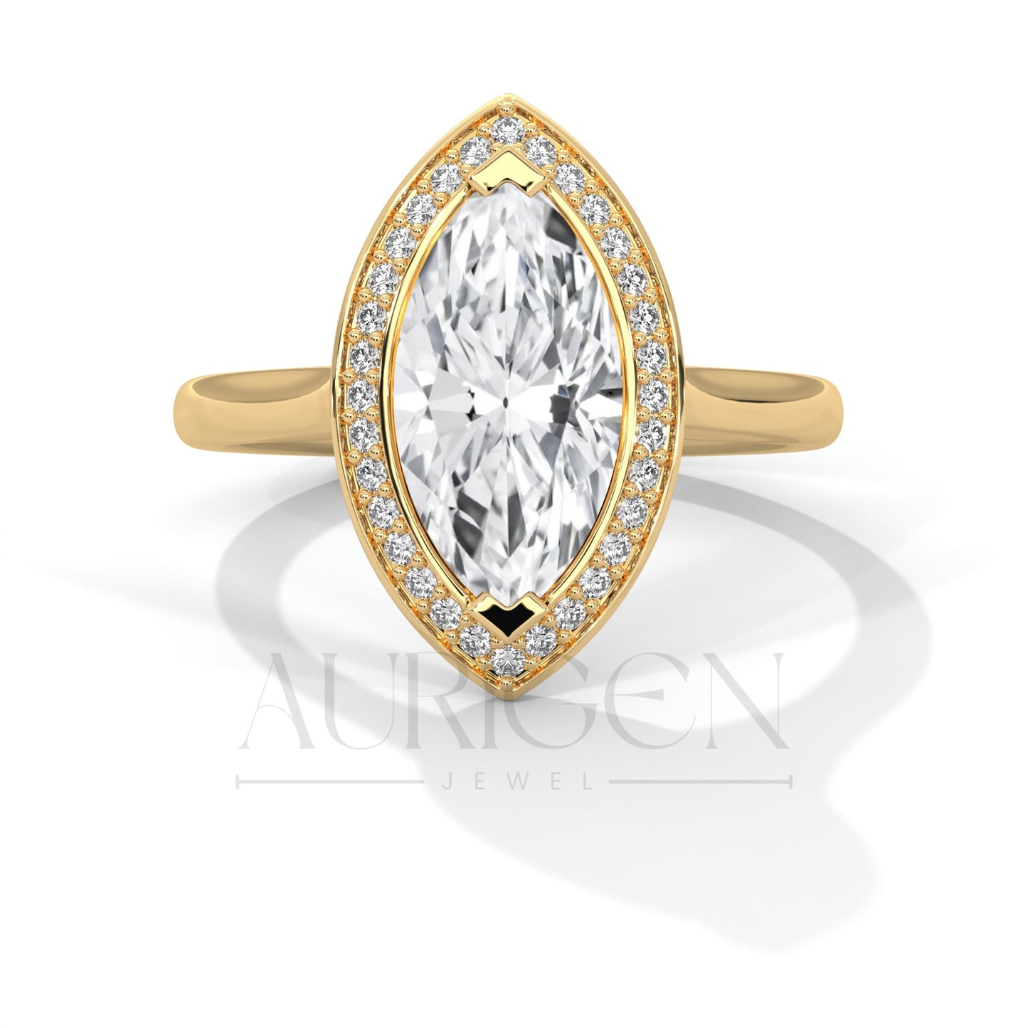 2 CT Marquise Engagement Ring with Bezel Halo 14K Solid Gold