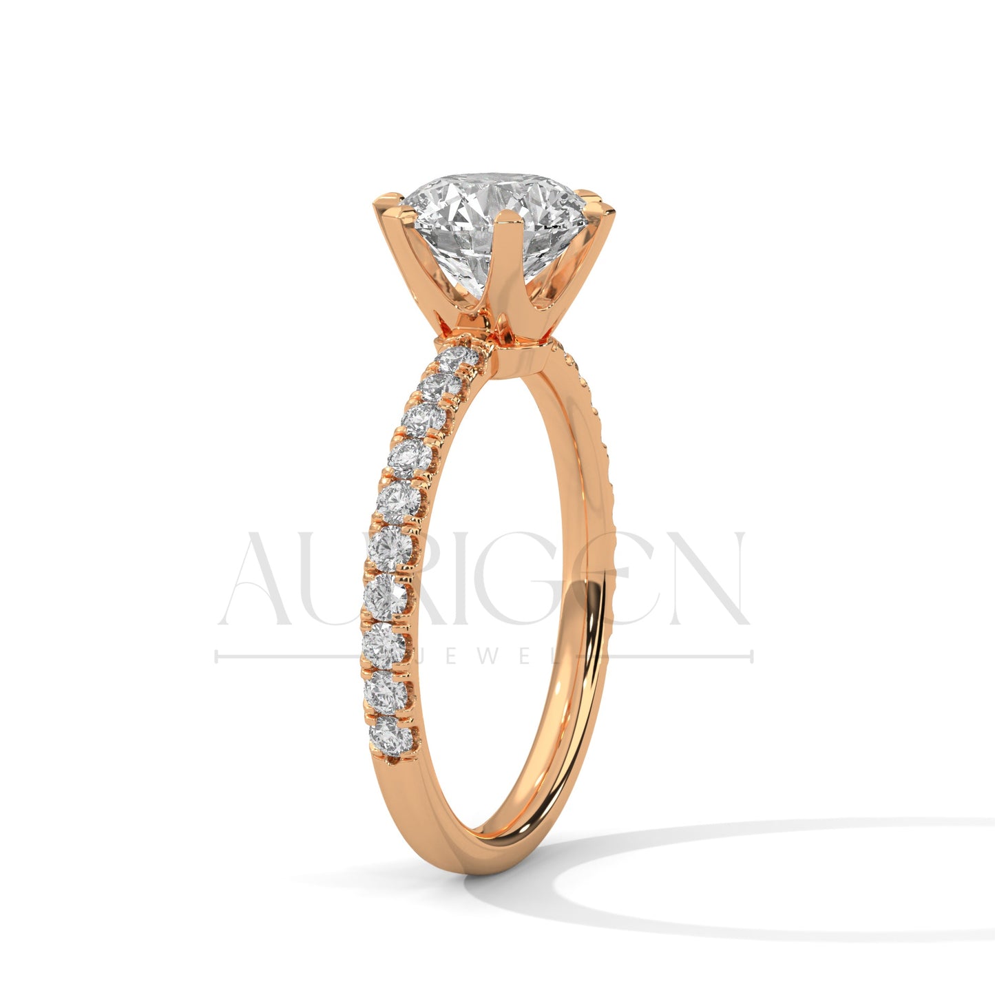 2 Ct Round Brilliant Diamond Engagement Ring with French Pave Band in 14K Solid Gold