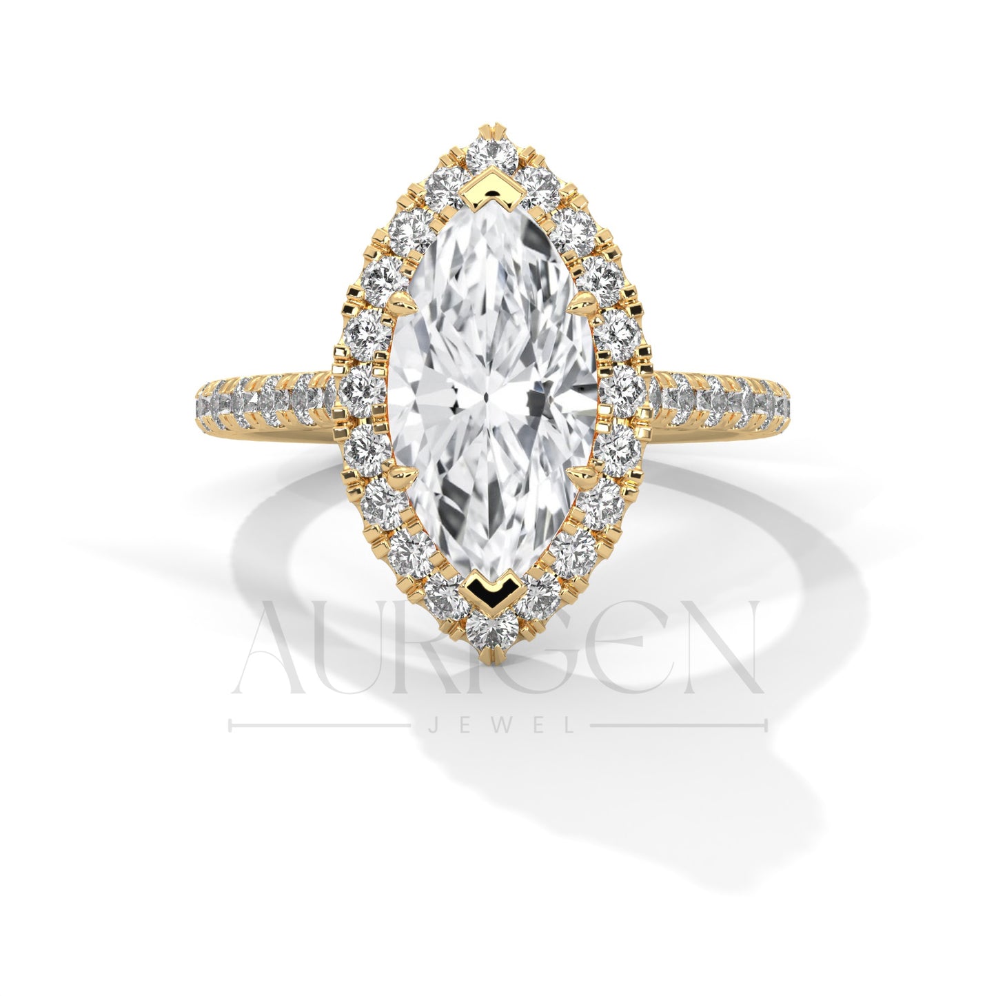 2 Ct Brilliant Marquise Diamond Ring with Halo and Pave Band