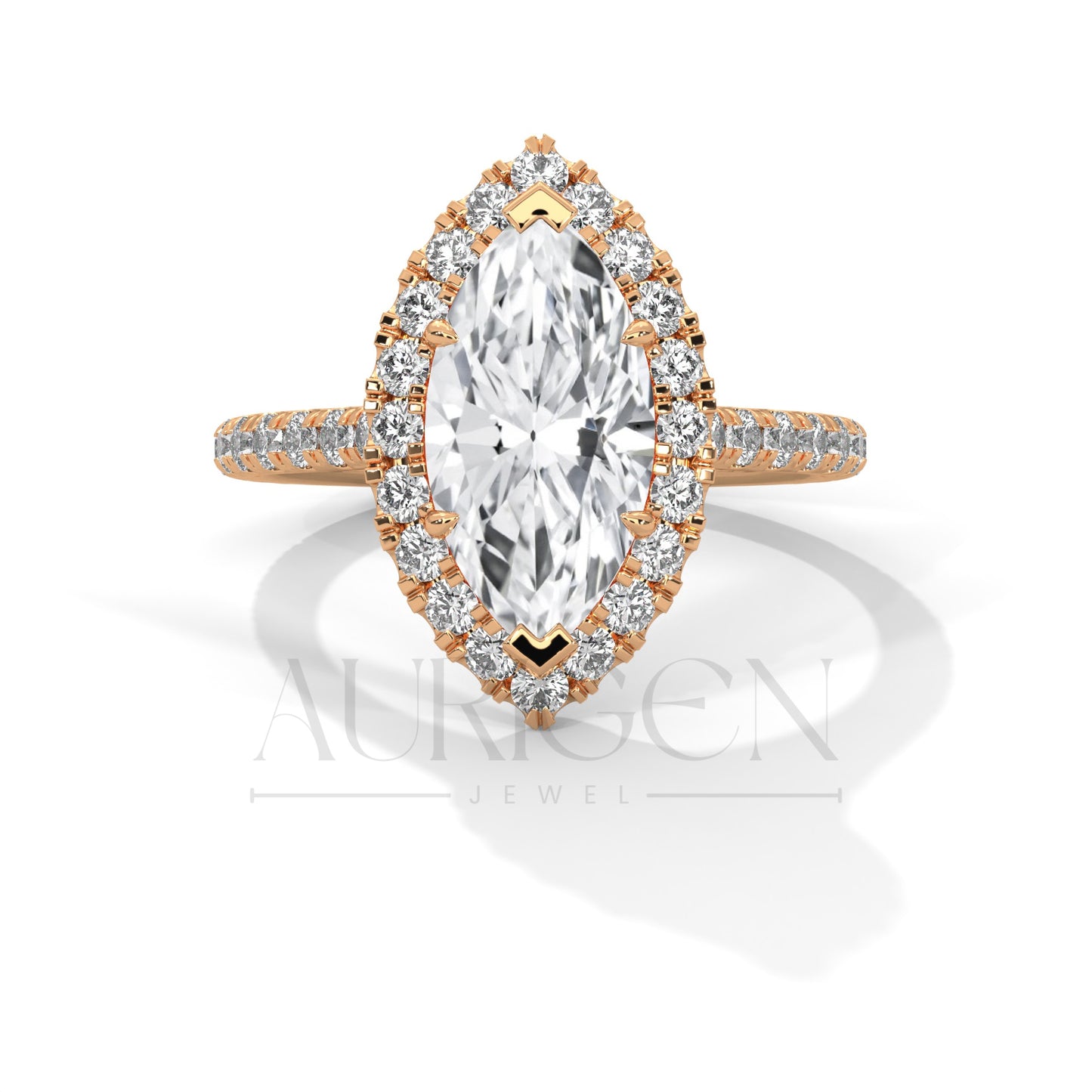 2 Ct Brilliant Marquise Diamond Ring with Halo and Pave Band