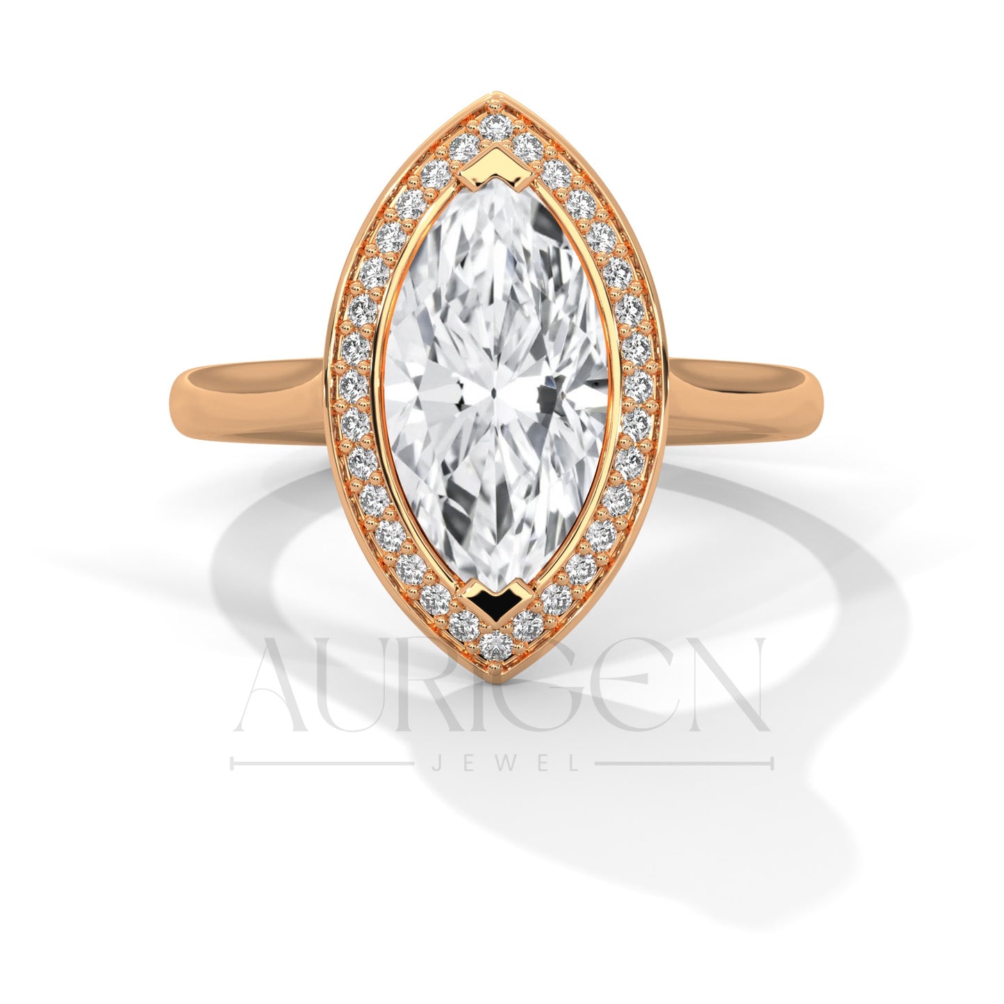 2 CT Marquise Engagement Ring with Bezel Halo 14K Solid Gold