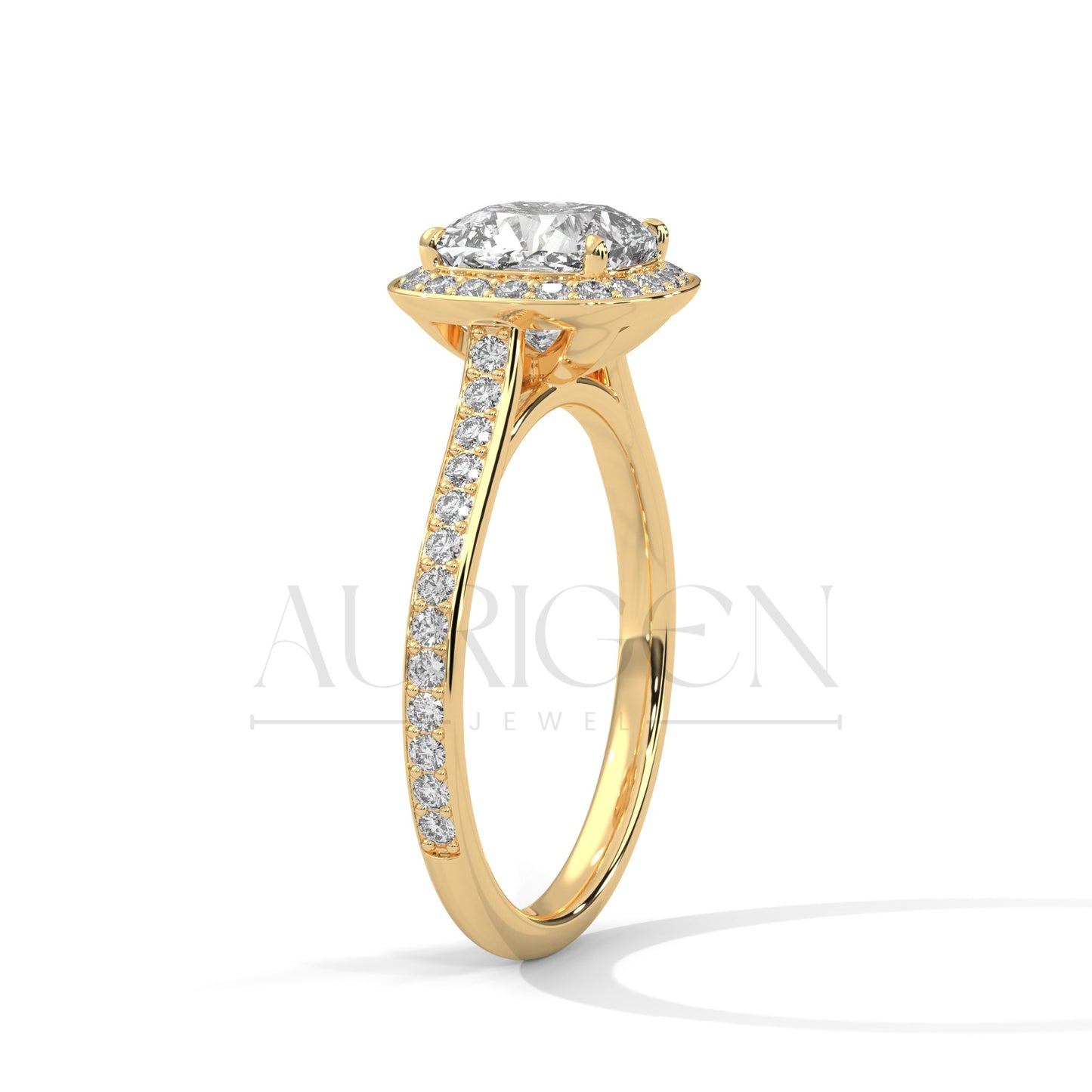 2 Ct Cushion Halo Diamond Engagement Ring with Pave Band in White Gold