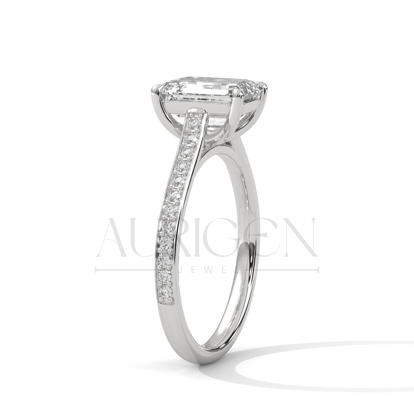 Beautiful 2.00 CT Emerald Cut Moissanite Diamond Pave Set 14K Solid Gold Ring