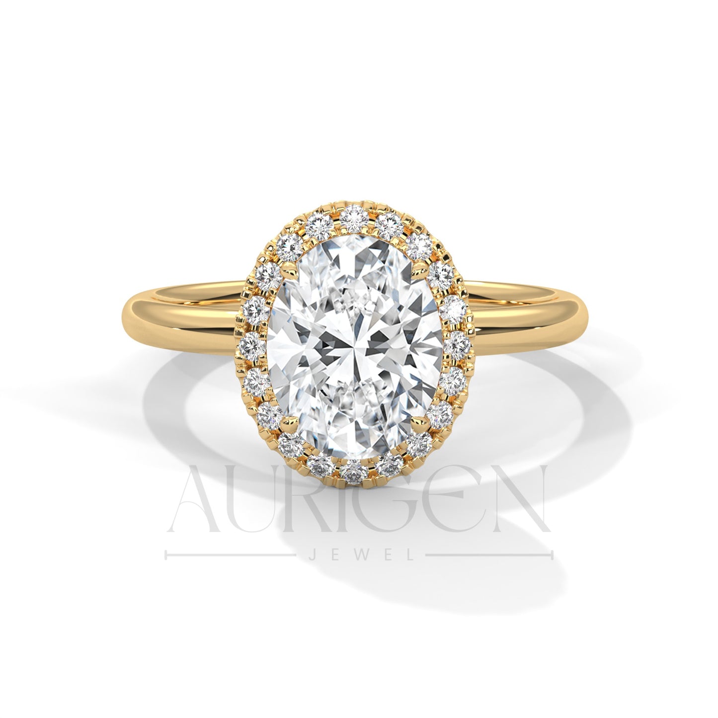 Stunning 2.0 CT Oval Cut Halo Diamond 14K Solid Gold Engagement Ring