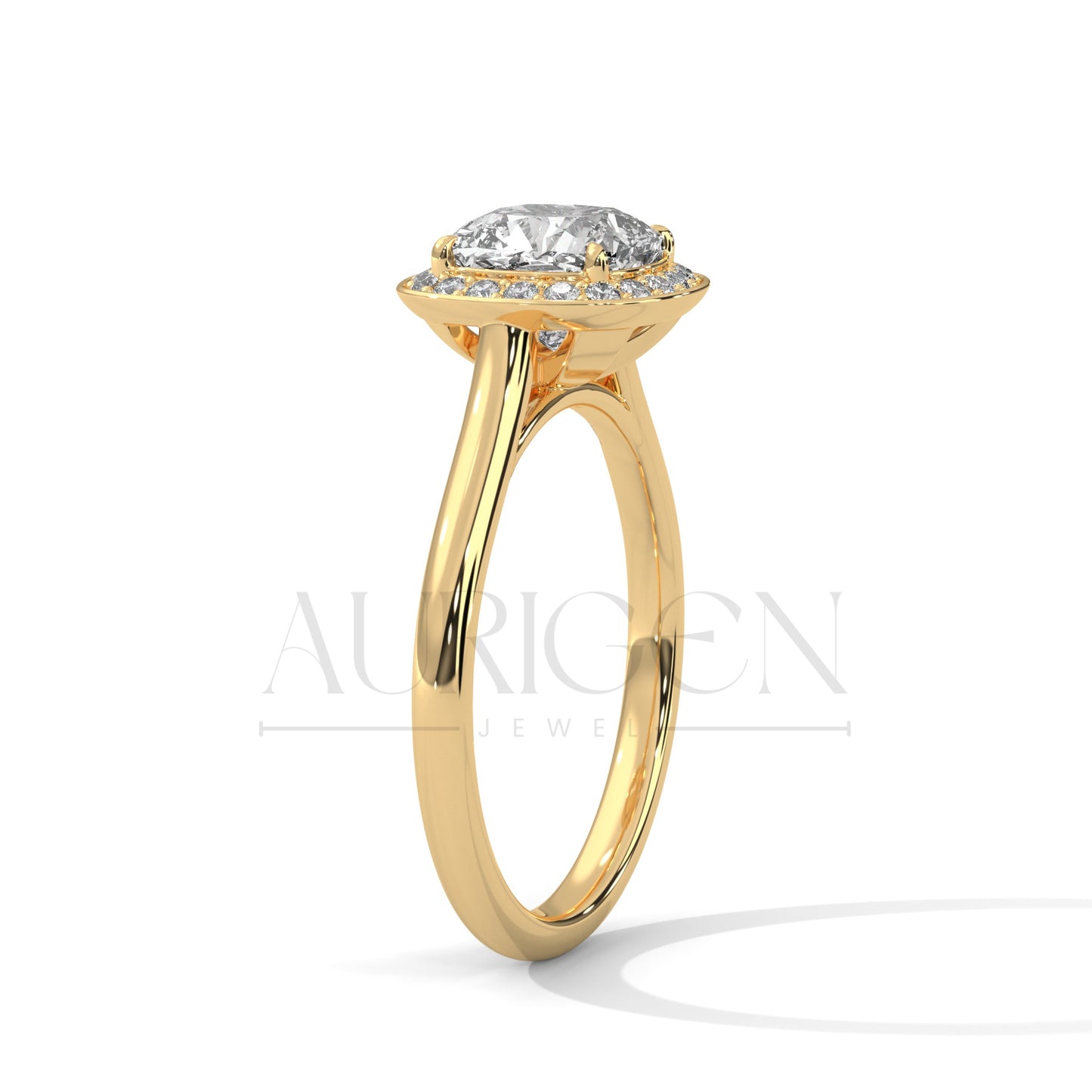 Cushion Halo Diamond Engagement Ring in 14K White Gold with Pave Accents