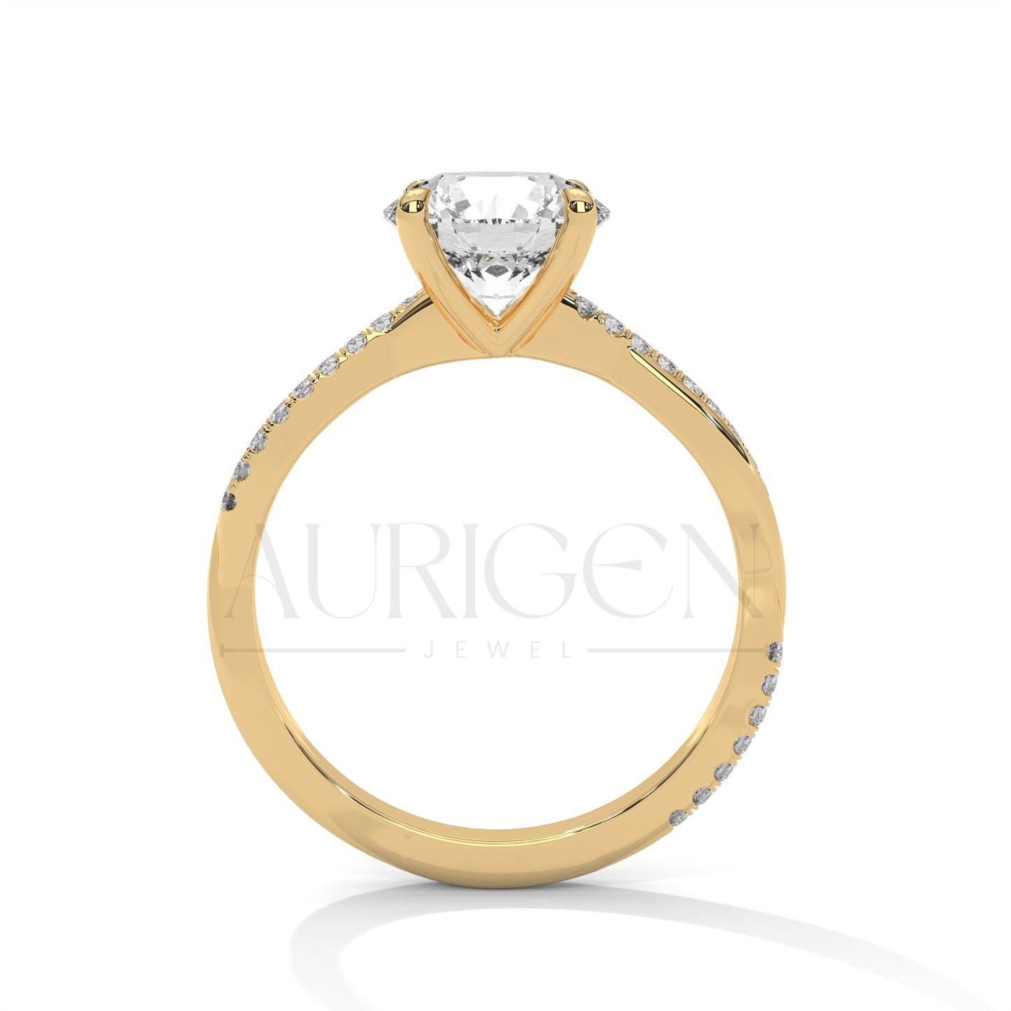 2.00 CT Round Brilliant Solitaire with Diamond-Accented Twisted 14K Solid Gold Ring