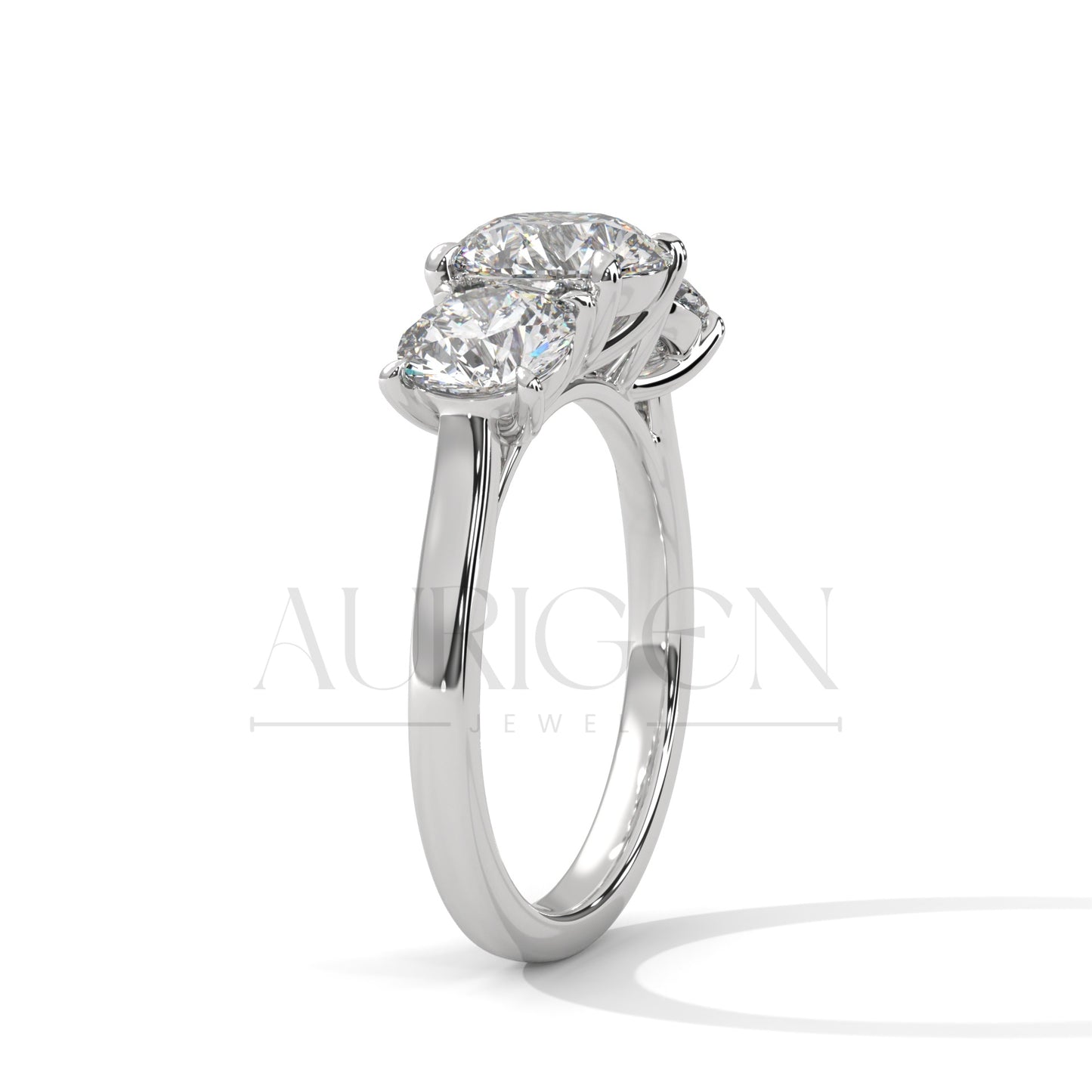 Timeless Trilogy Round Cut Diamond Engagement Ring in 14K Solid Gold