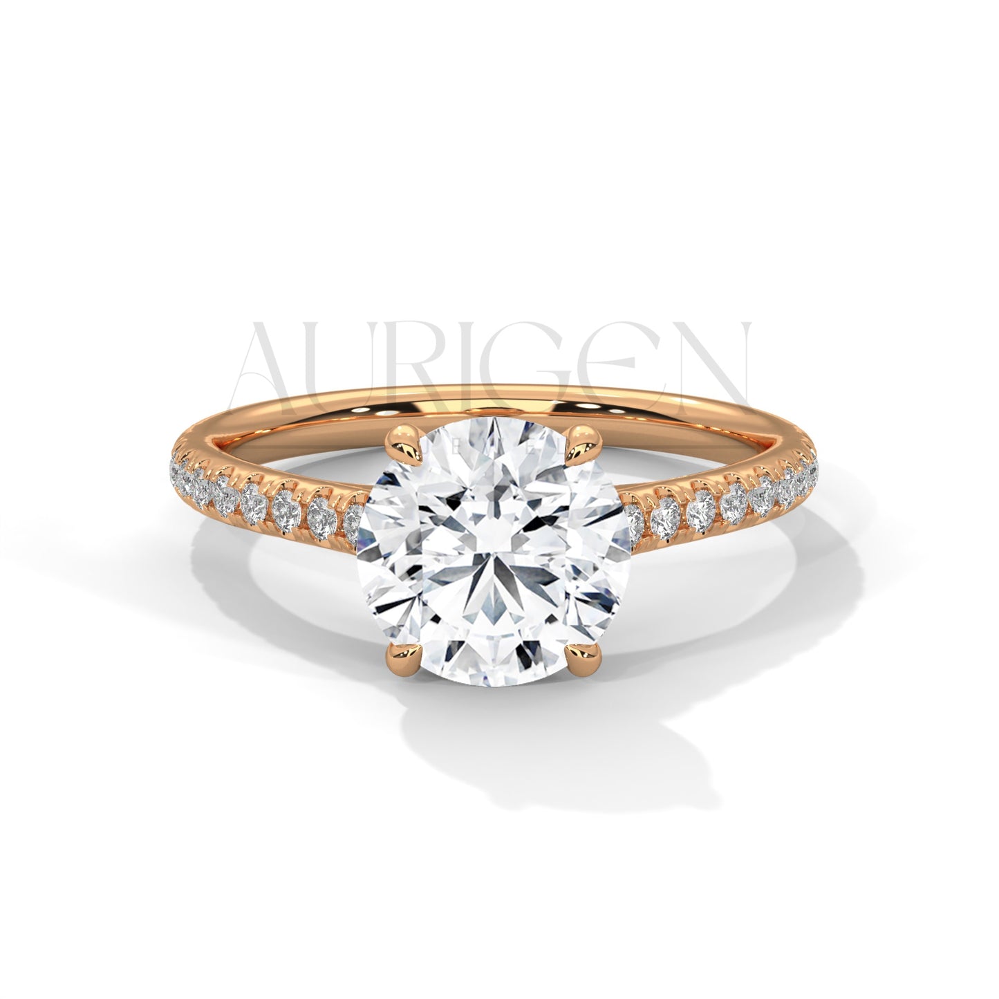 14K Solid Gold Round Cut Diamond Pave Setting Engagement Ring