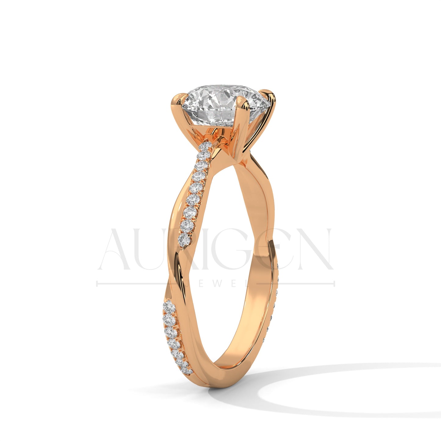 2.00 CT Round Brilliant Solitaire with Diamond-Accented Twisted 14K Solid Gold Ring