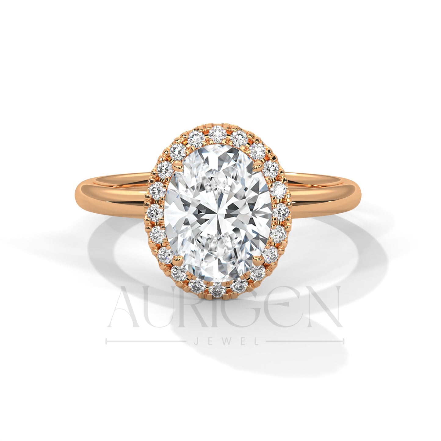 Stunning 2.0 CT Oval Cut Halo Diamond 14K Solid Gold Engagement Ring