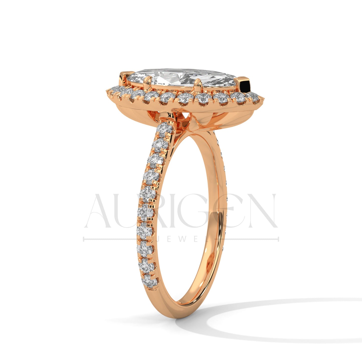 2 Ct Brilliant Marquise Diamond Ring with Halo and Pave Band