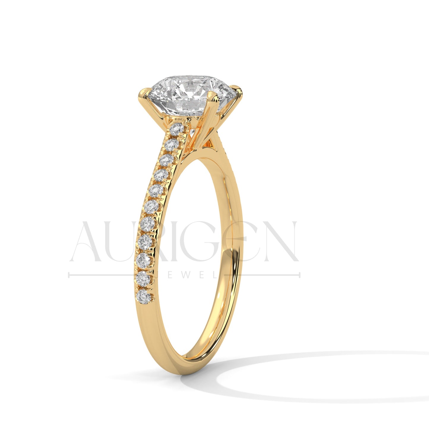 14K Solid Gold Round Cut Diamond Pave Setting Engagement Ring