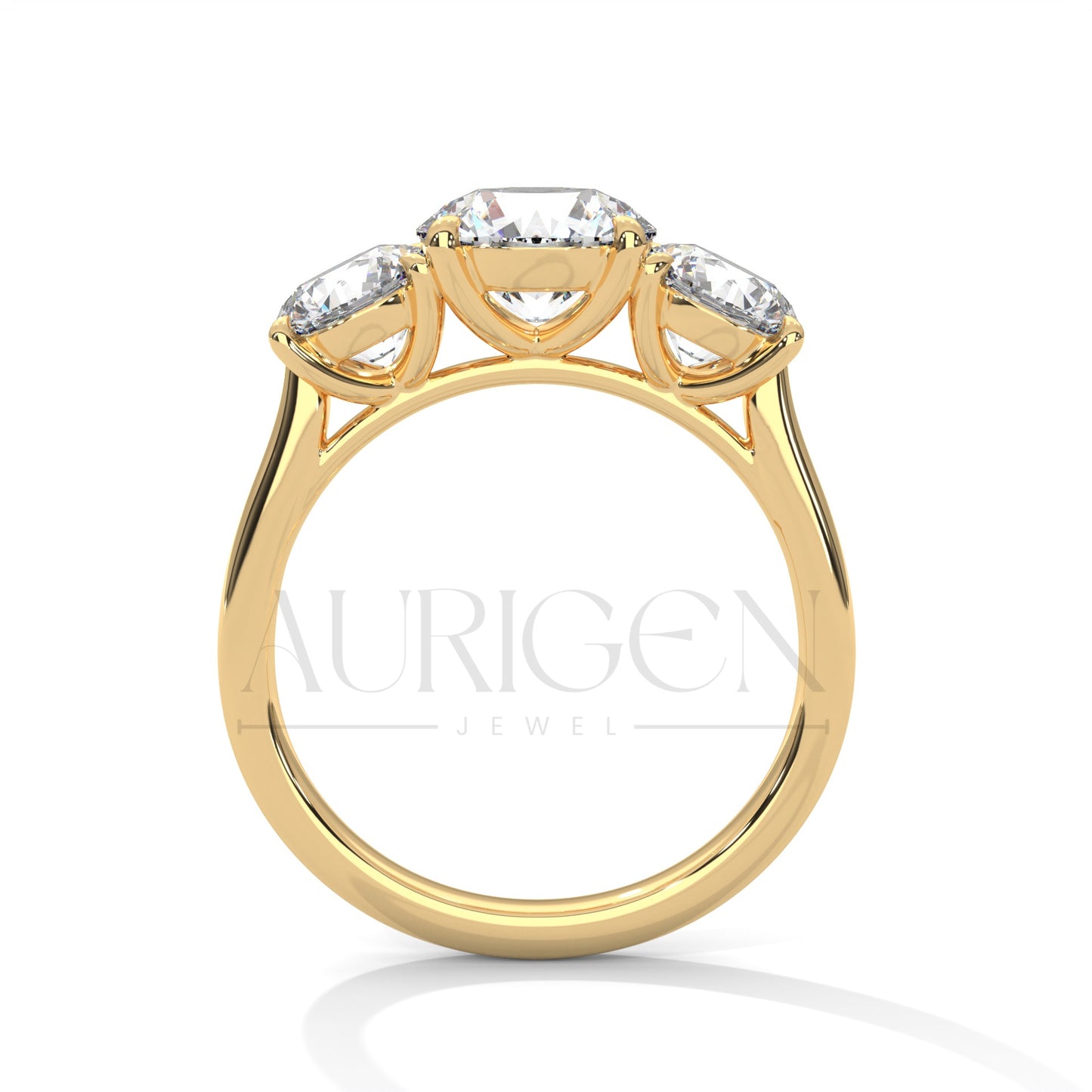 Timeless Trilogy Round Cut Diamond Engagement Ring in 14K Solid Gold