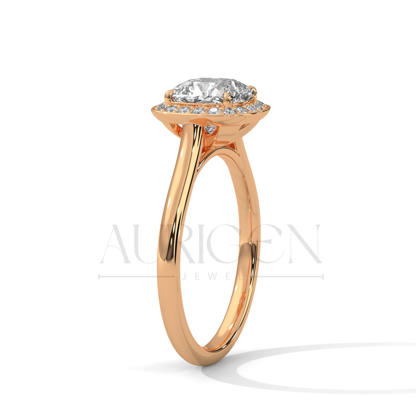 Cushion Halo Diamond Engagement Ring in 14K White Gold with Pave Accents