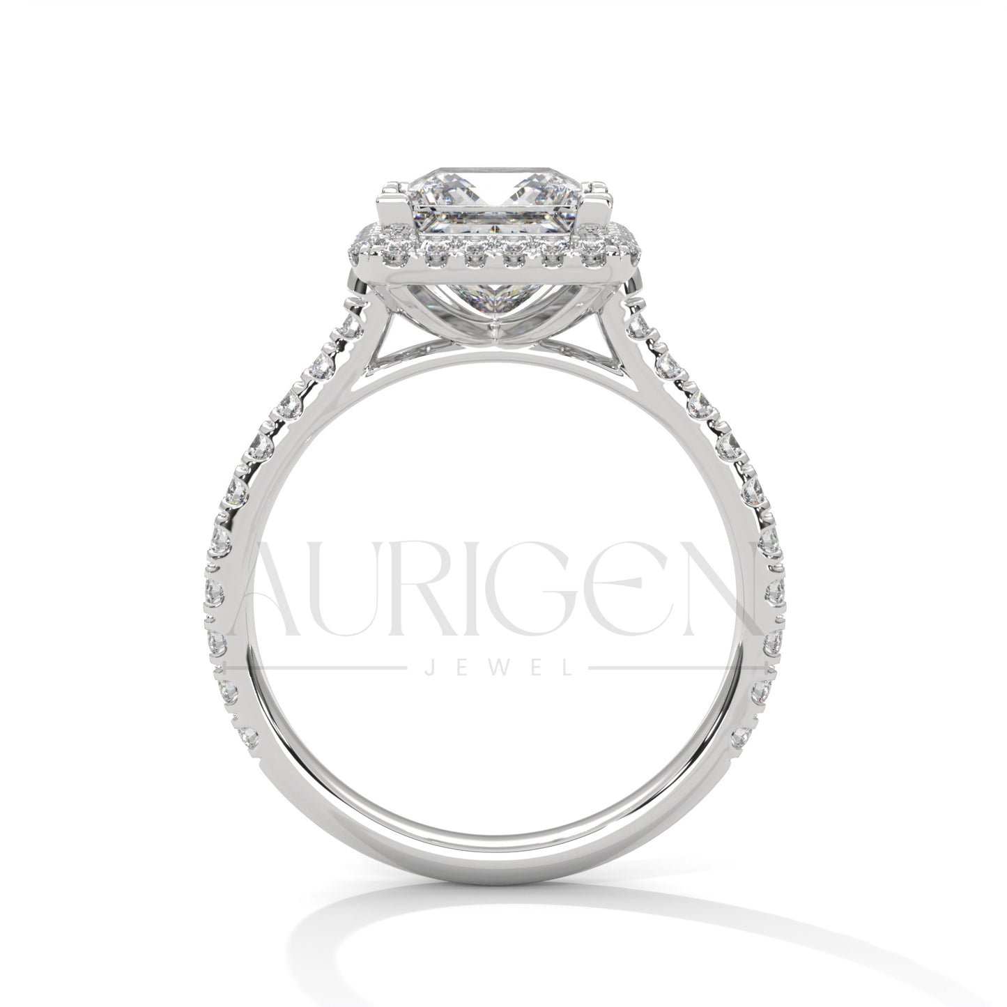 Dazzling Princess Cut Diamond Ring with Halo and Pave Shank