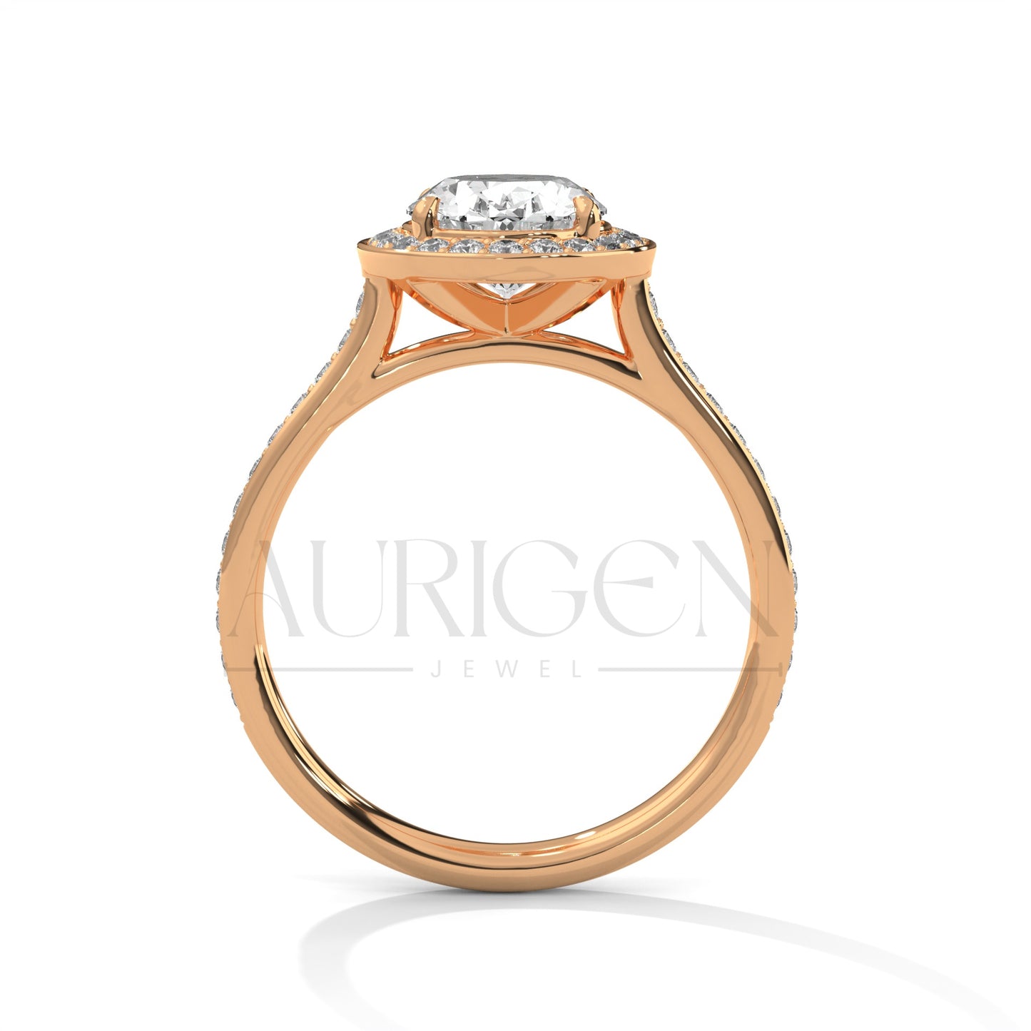 2 Ct Oval Halo Diamond Engagement Ring in 14K Solid Gold with Pave Band