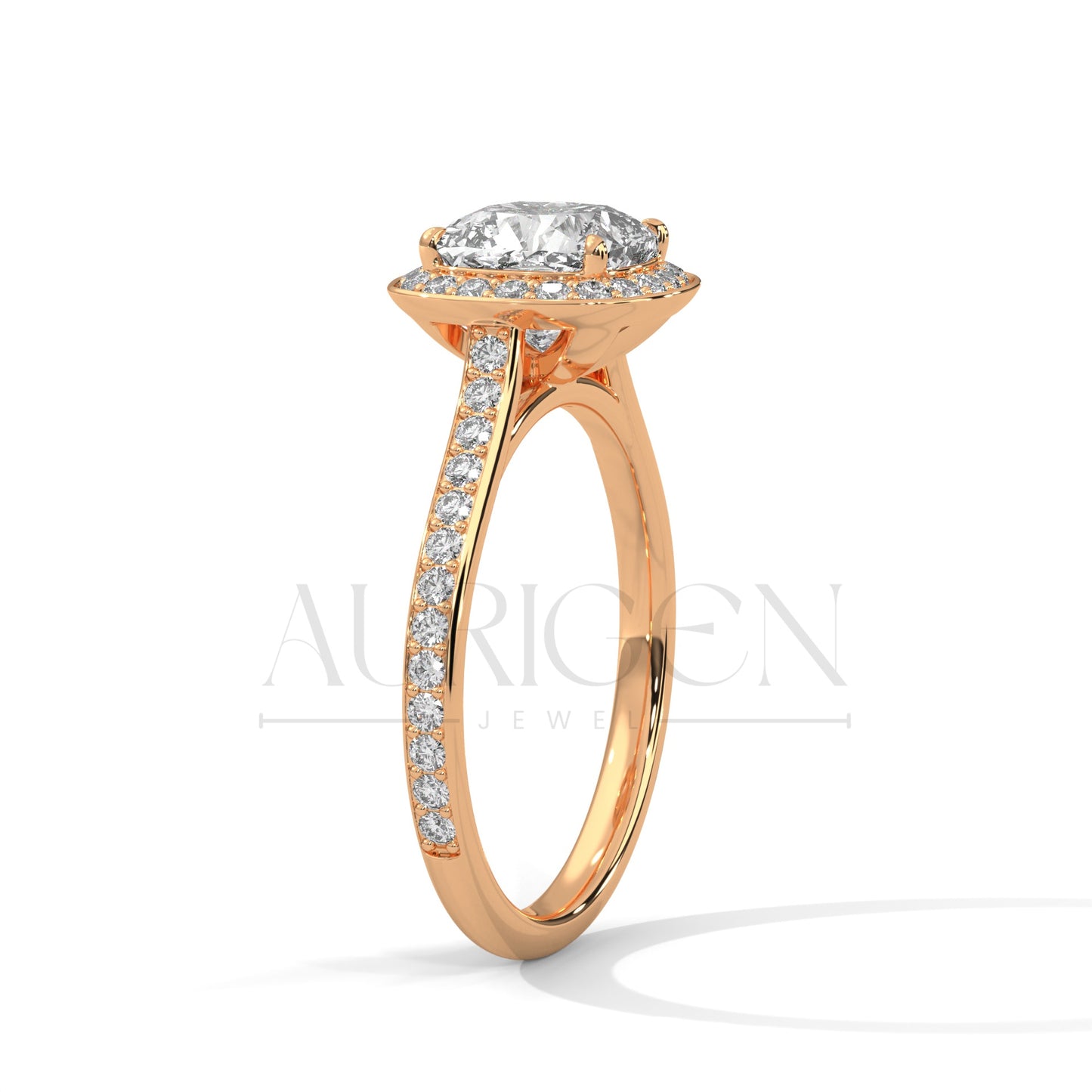2 Ct Cushion Halo Diamond Engagement Ring with Pave Band in White Gold