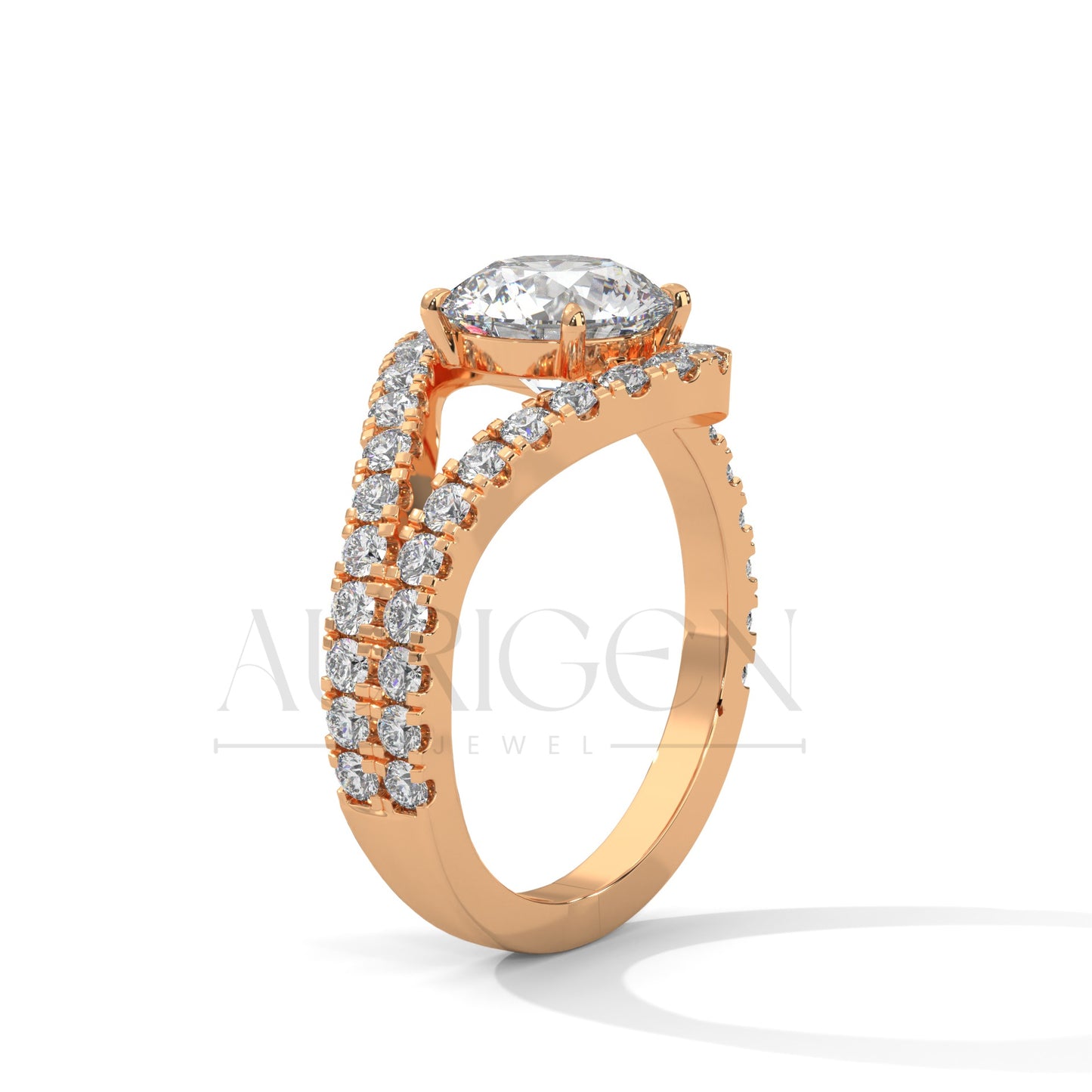 2 Ct Round Diamond Halo Ring with Split Shank in 14K Solid Gold