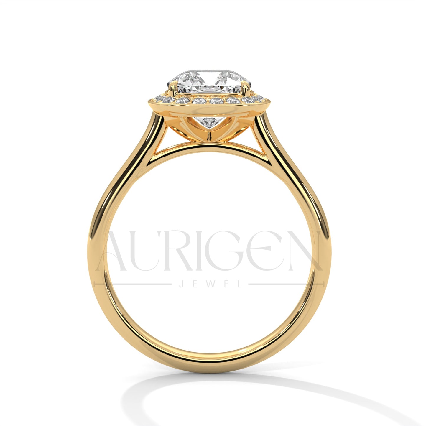 Cushion Halo Diamond Engagement Ring in 14K White Gold with Pave Accents