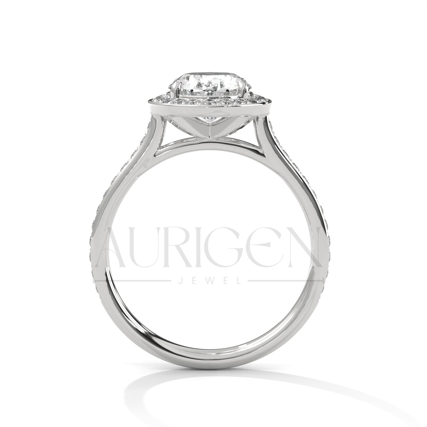2 Ct Oval Halo Diamond Engagement Ring in 14K Solid Gold with Pave Band