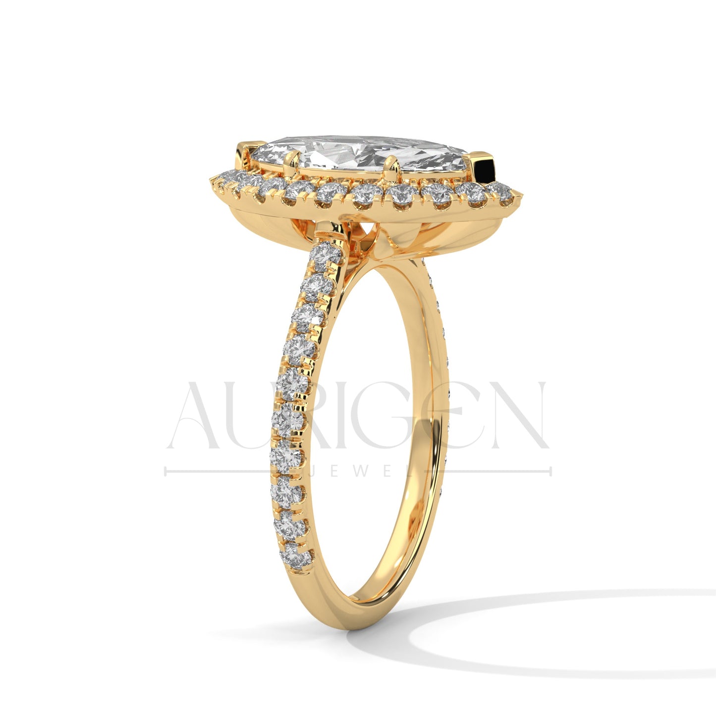 2 Ct Brilliant Marquise Diamond Ring with Halo and Pave Band
