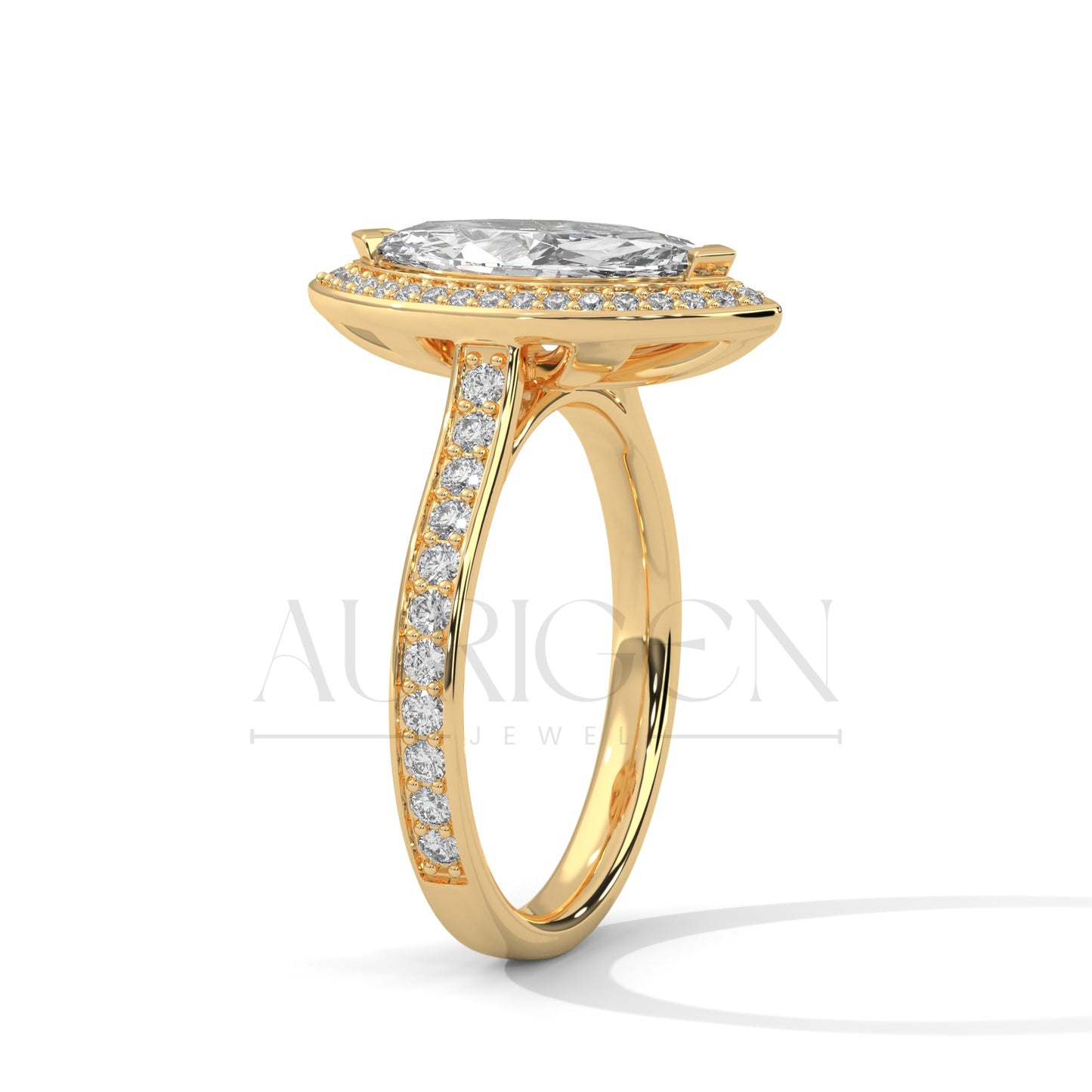 2 Ct Marquise Cut Diamond Ring with Halo and Pave Set Band
