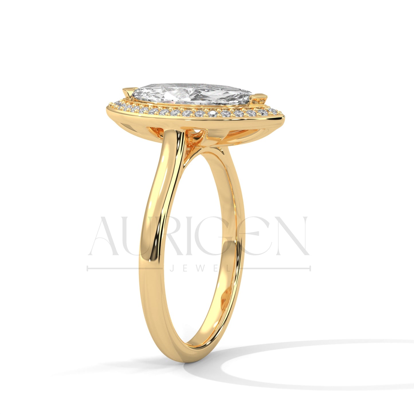 2 CT Marquise Engagement Ring with Bezel Halo 14K Solid Gold