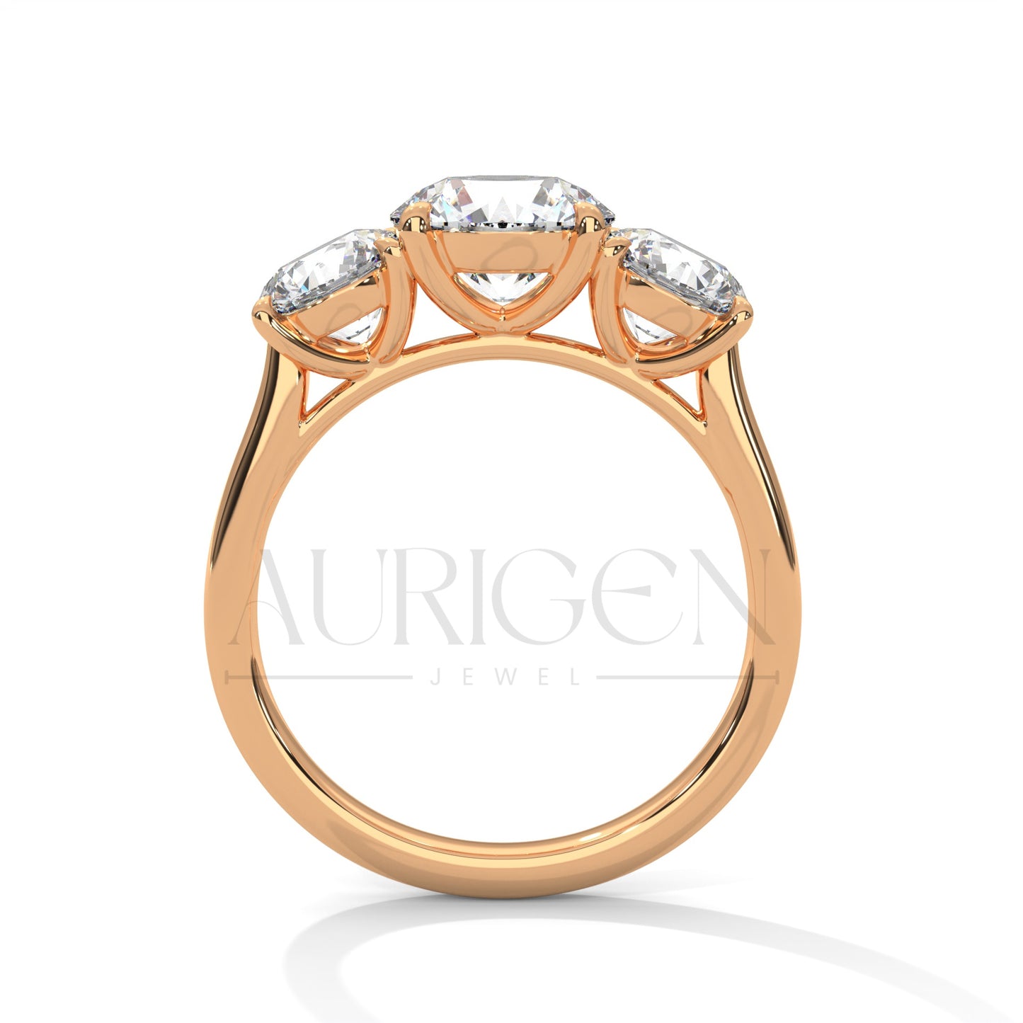 Timeless Trilogy Round Cut Diamond Engagement Ring in 14K Solid Gold