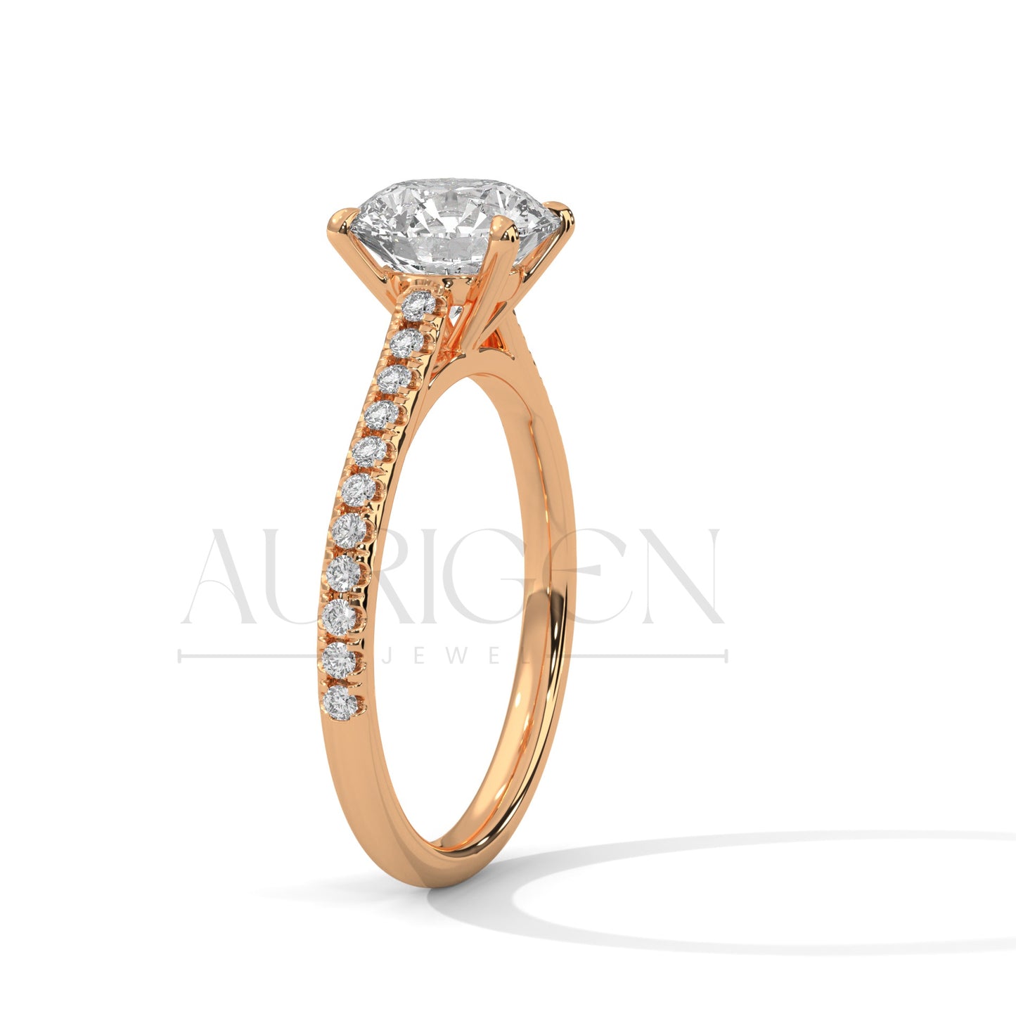 14K Solid Gold Round Cut Diamond Pave Setting Engagement Ring