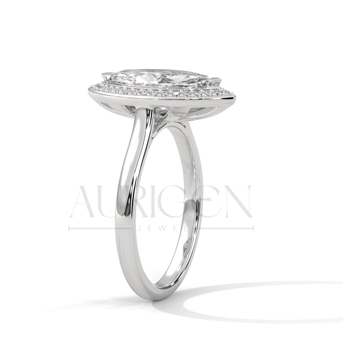 2 CT Marquise Engagement Ring with Bezel Halo 14K Solid Gold
