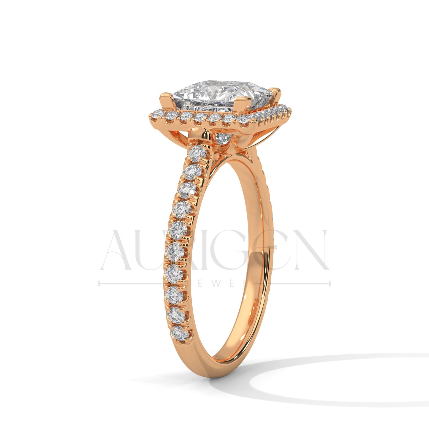 Dazzling Princess Cut Diamond Ring with Halo and Pave Shank