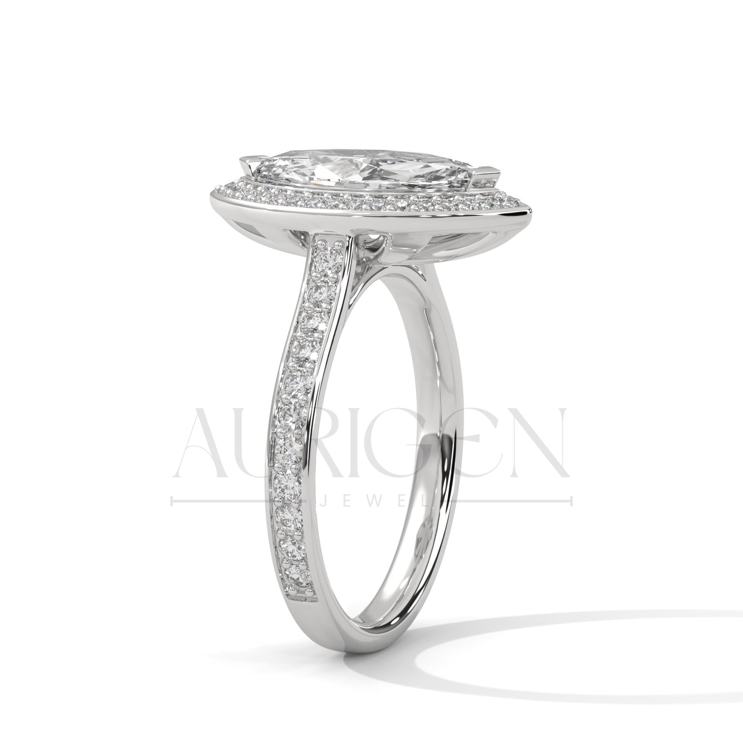 2 Ct Marquise Cut Diamond Ring with Halo and Pave Set Band
